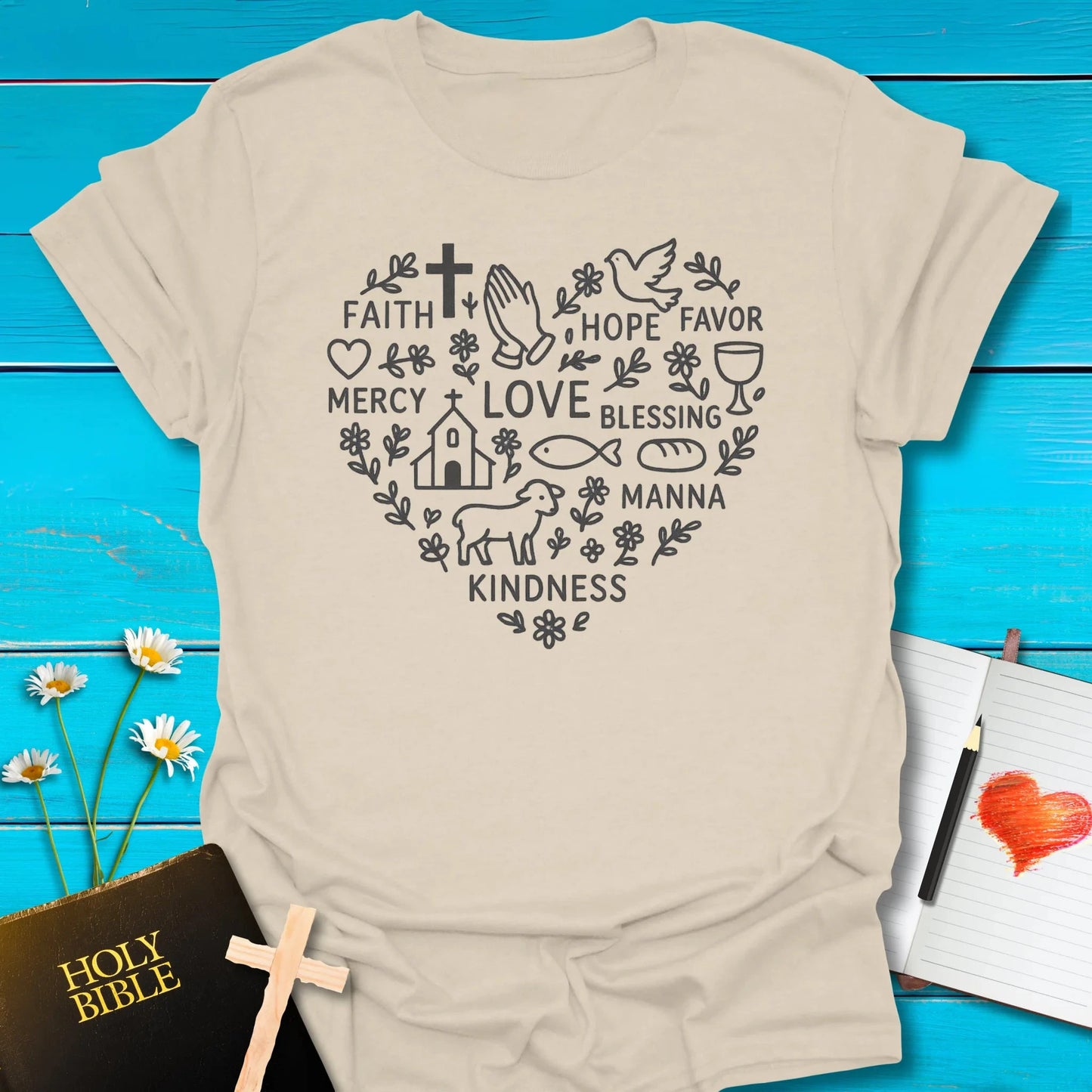 T-Shirt Natural / S Faith Heart T-Shirt Echo Kindness Printify
