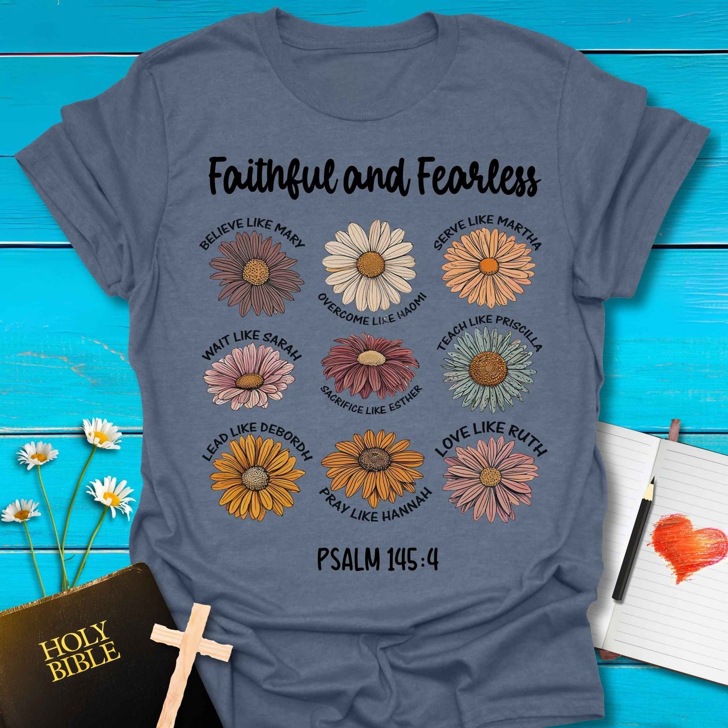 T-Shirt Heather indigo / S Faithful and Fearless T-Shirt Echo Kindness Printify