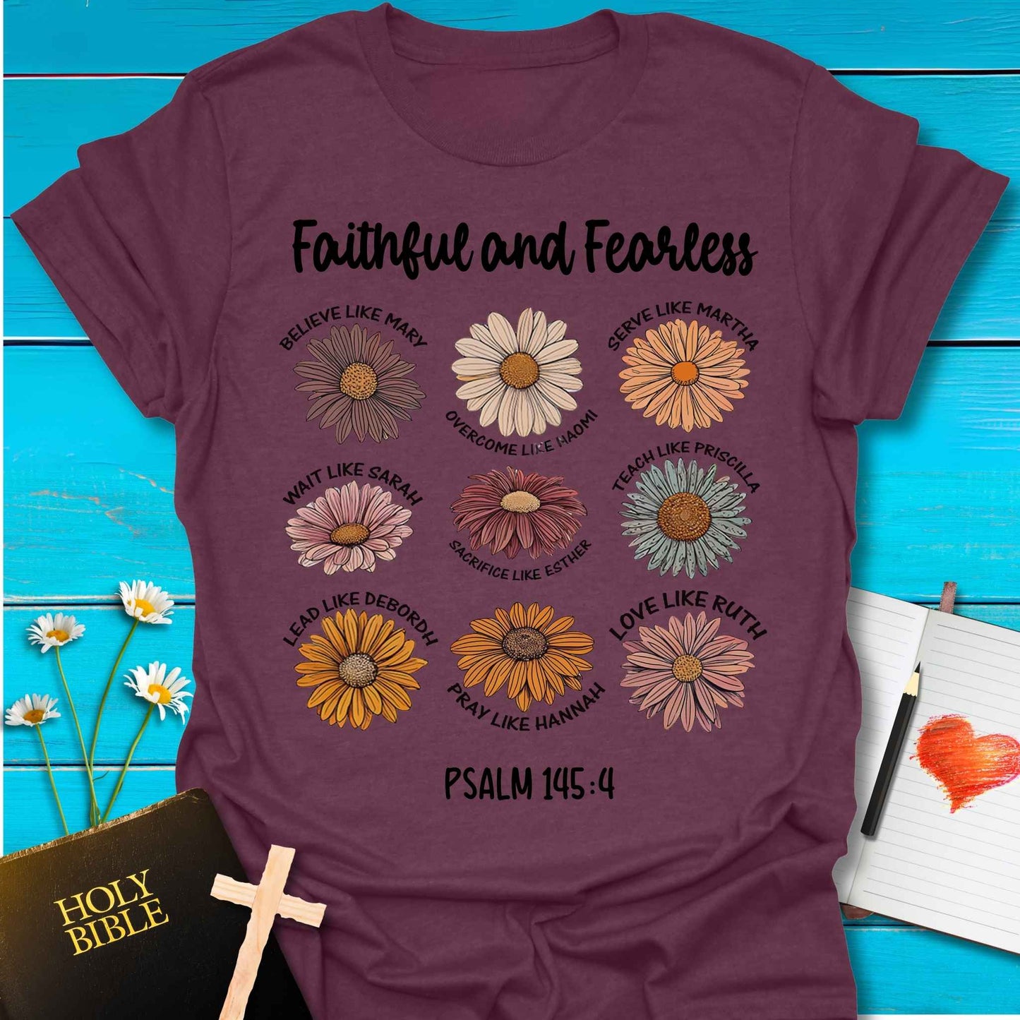 T-Shirt Heather Maroon / S Faithful and Fearless T-Shirt Echo Kindness Printify