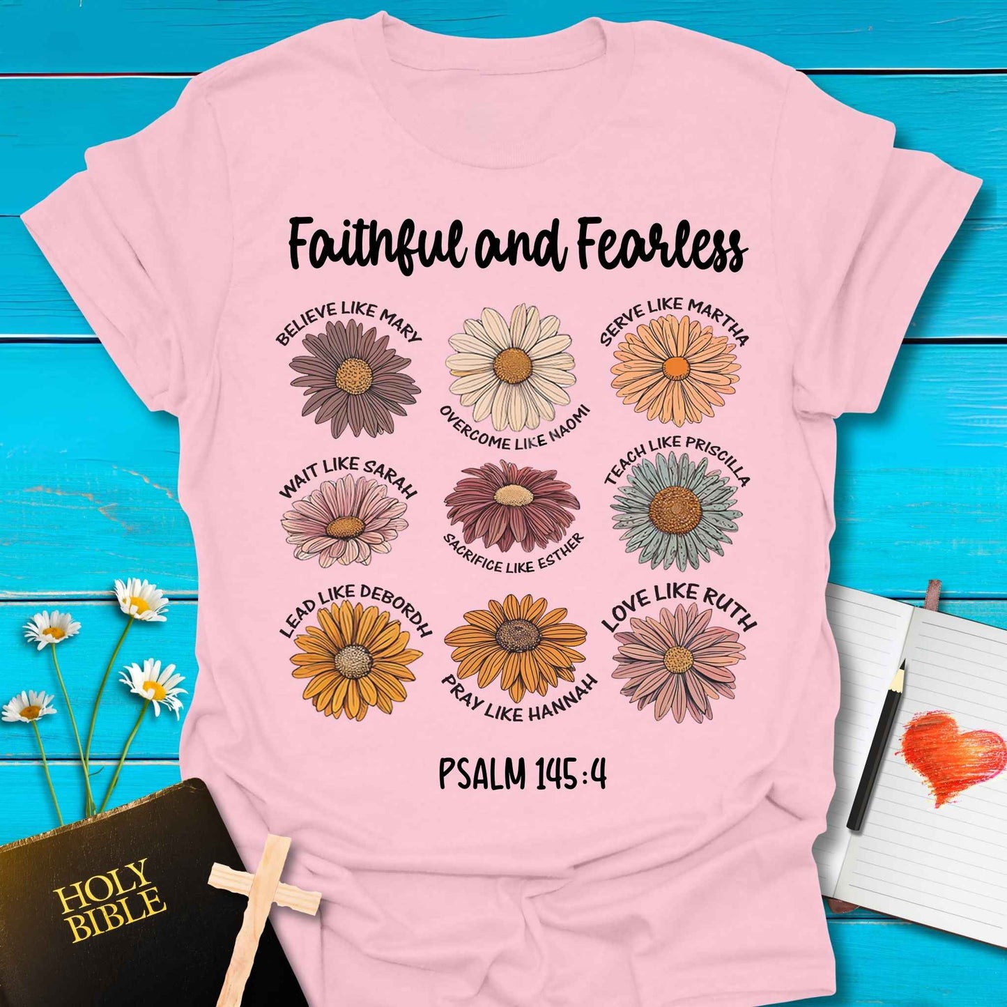 T-Shirt Light Pink / S Faithful and Fearless T-Shirt Echo Kindness Printify