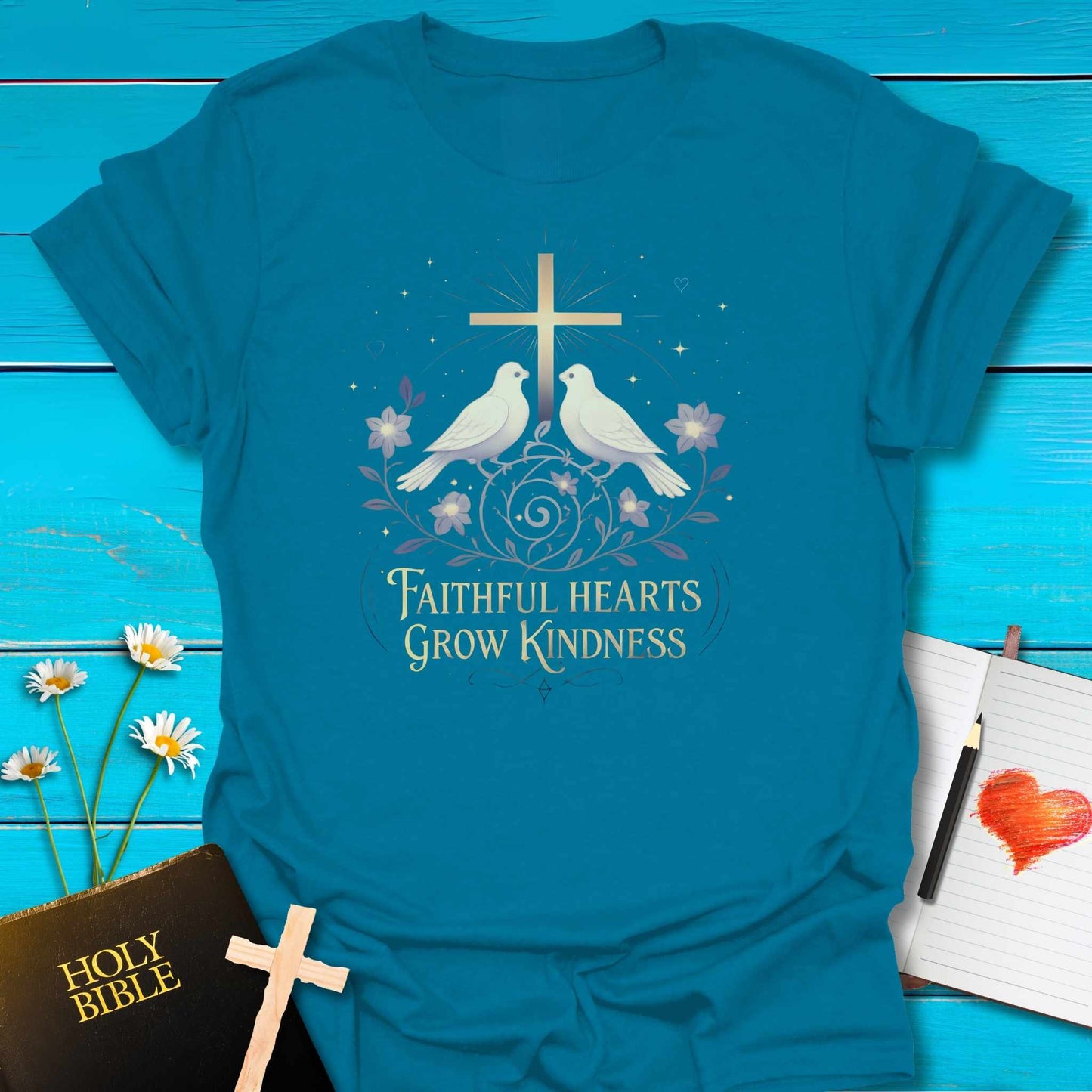 T-Shirt Antique Sapphire / S Faithful Hearts T-Shirt Echo Kindness Printify