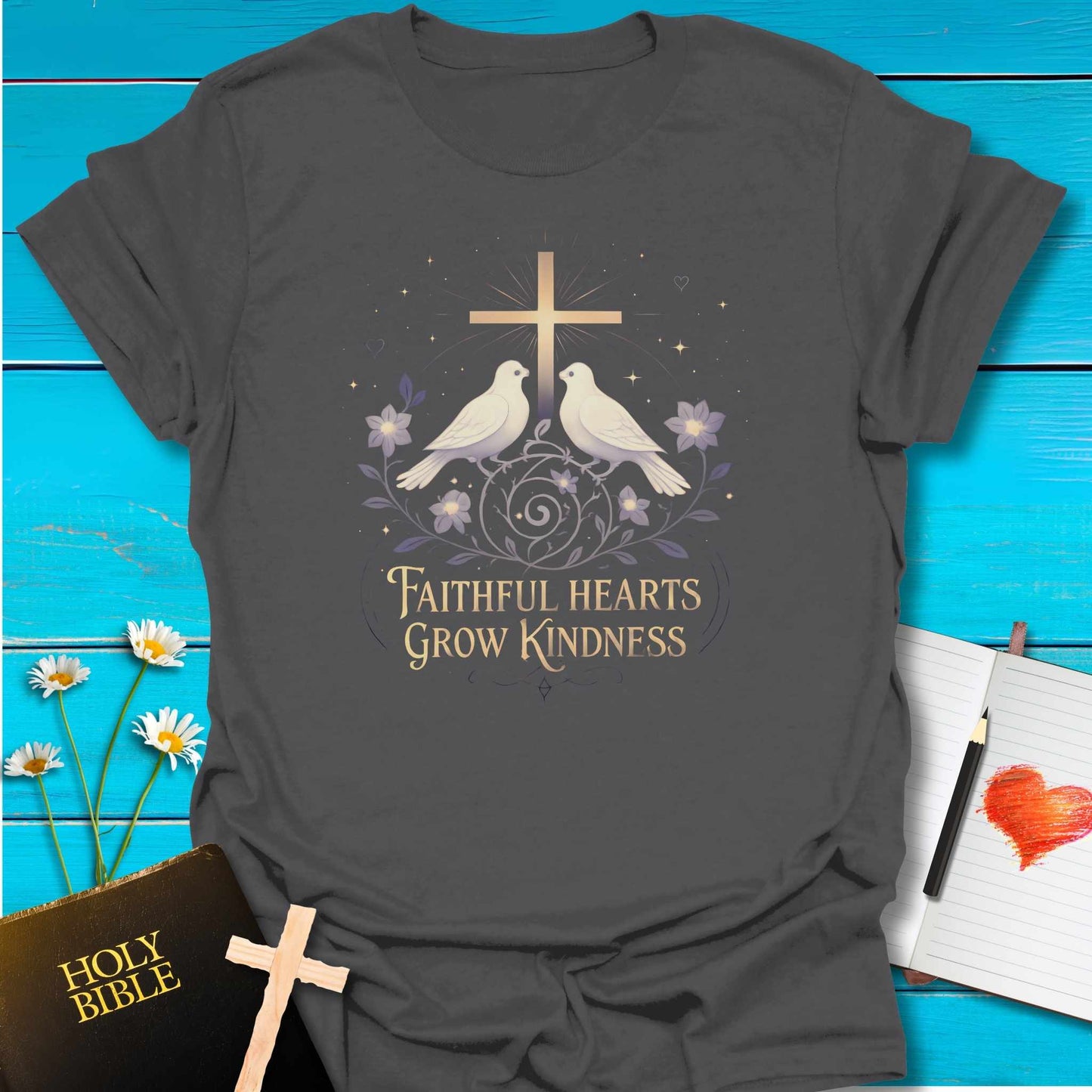 T-Shirt Charcoal / S Faithful Hearts T-Shirt Echo Kindness Printify