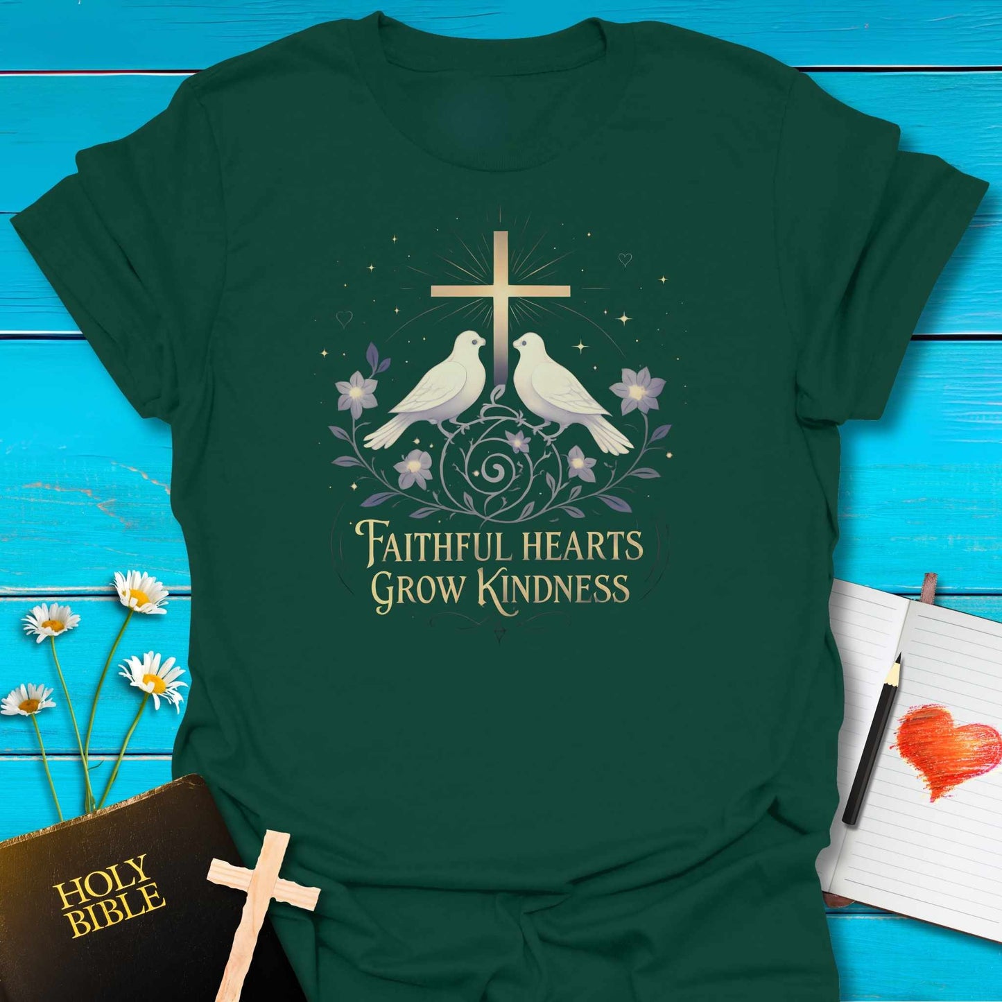 T-Shirt Forest Green / S Faithful Hearts T-Shirt Echo Kindness Printify
