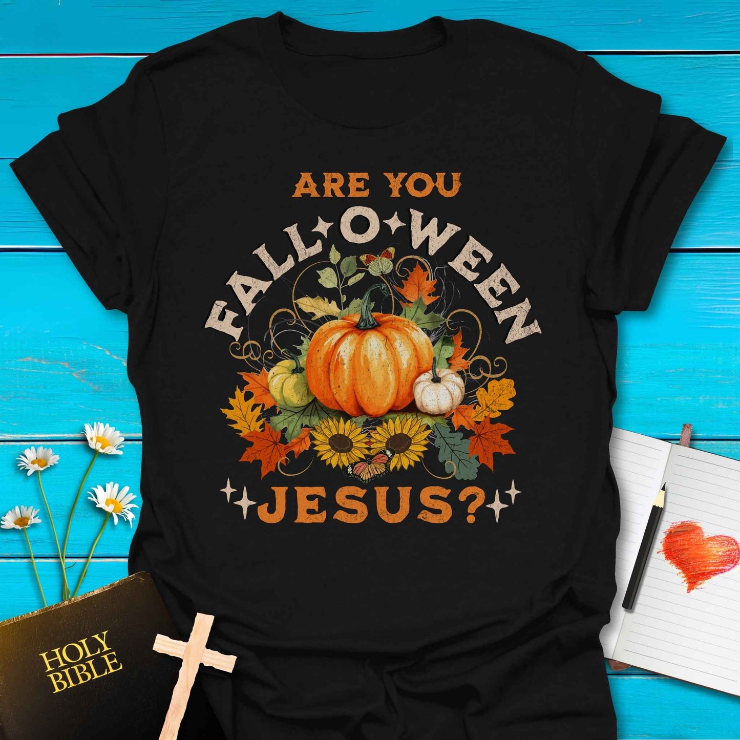 T-Shirt Black / S Falloween Jesus T-Shirt Echo Kindness Printify