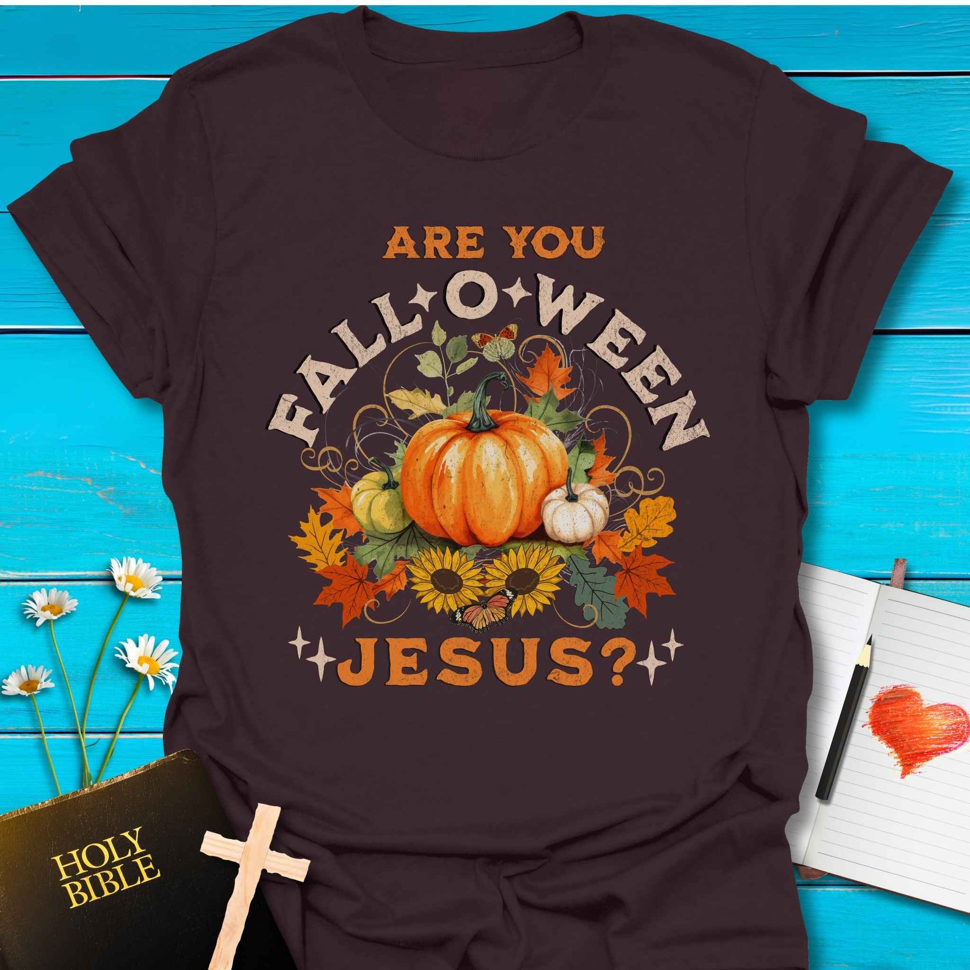 T-Shirt Dark Chocolate / S Falloween Jesus T-Shirt Echo Kindness Printify