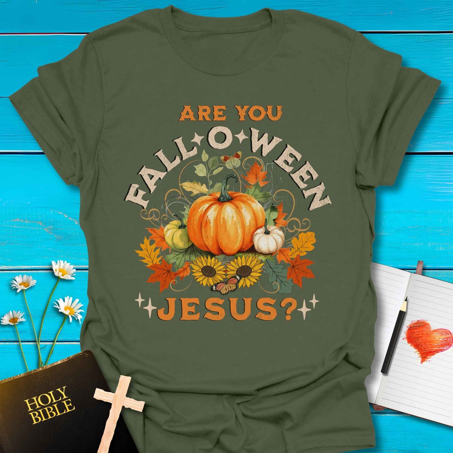T-Shirt Military Green / S Falloween Jesus T-Shirt Echo Kindness Printify