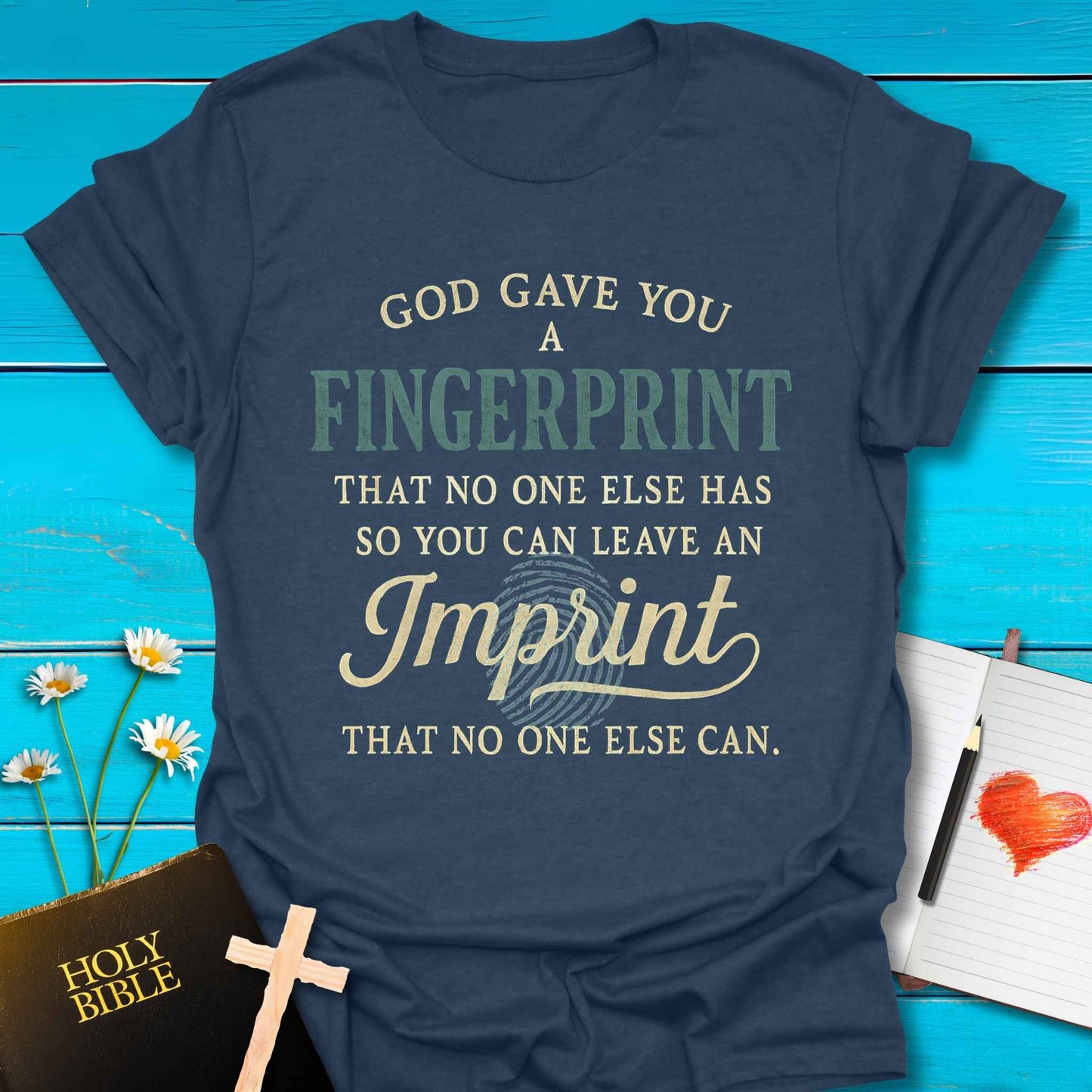 T-Shirt Heather Navy / S Fingerprint Imprint T-Shirt Echo Kindness Printify