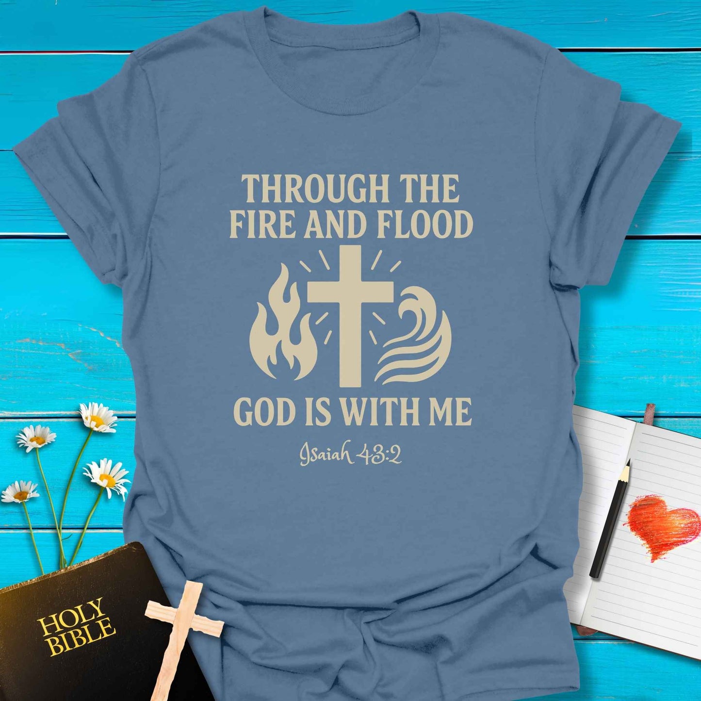 T-Shirt Indigo Blue / S Fire and Flood T-Shirt Echo Kindness Printify