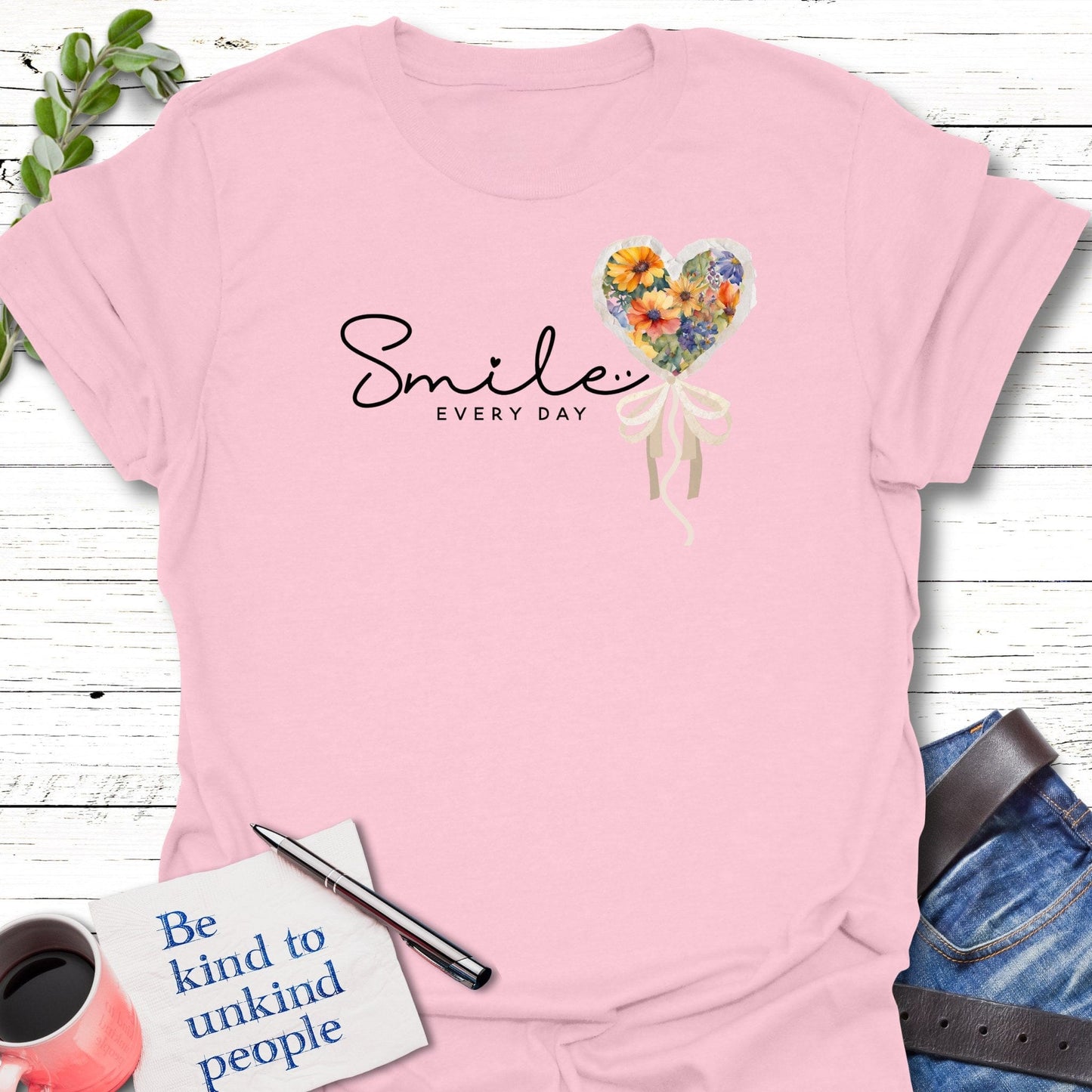 T-Shirt Light Pink / S Floral Smile T-Shirt Echo Kindness Printify