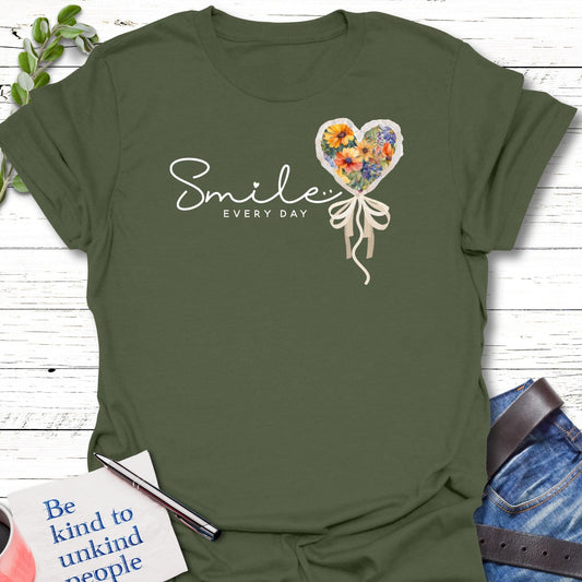 T-Shirt Military Green / S Floral Smile T-Shirt Echo Kindness Printify