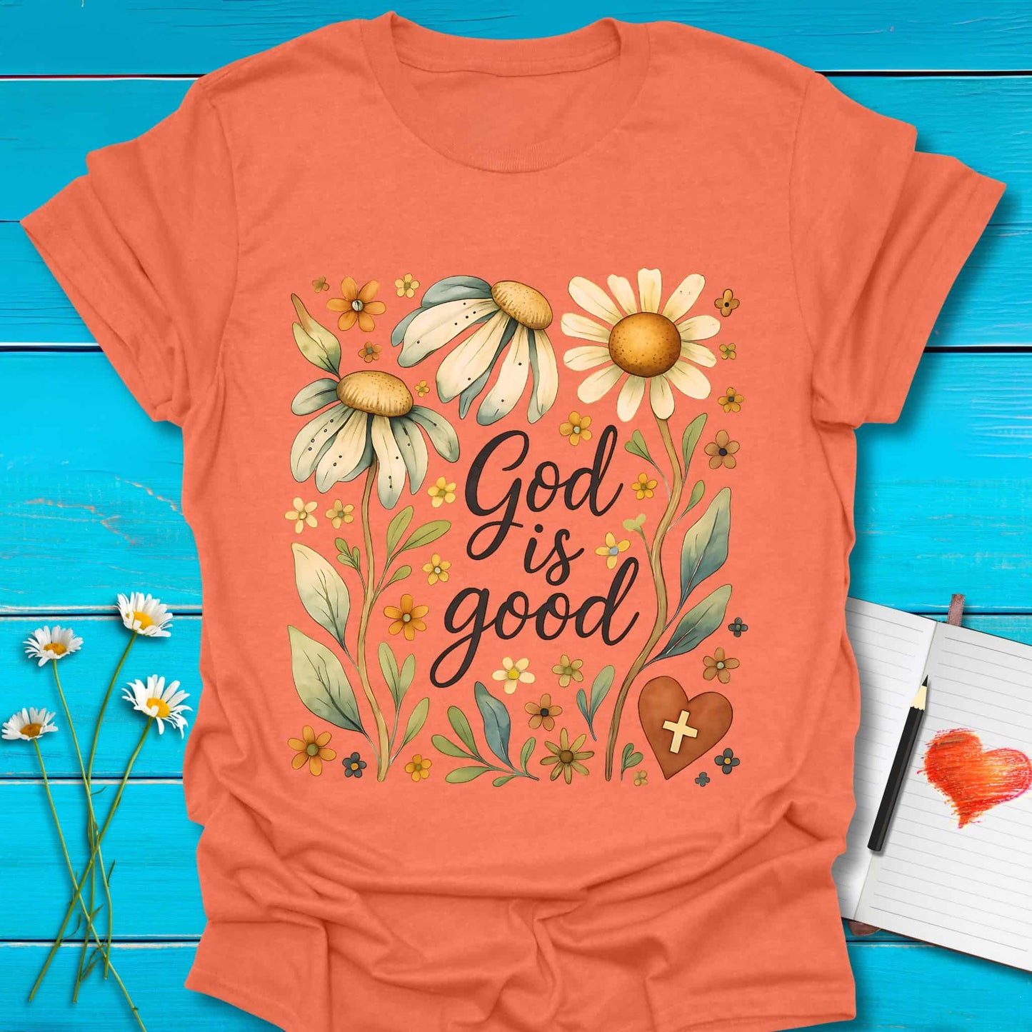 T-Shirt Heather Orange / S God is Good T-Shirt Echo Kindness Printify