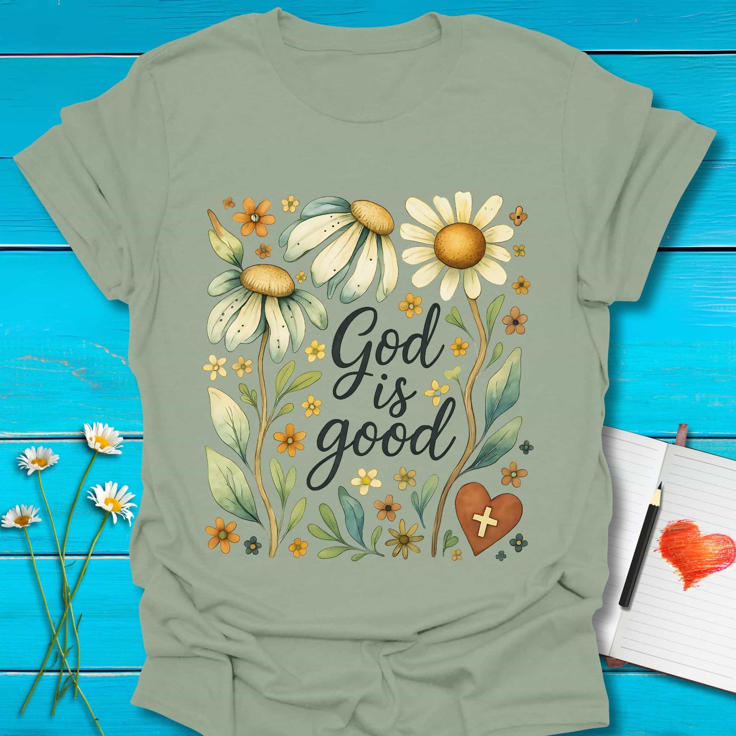 T-Shirt Sage / S God is Good T-Shirt Echo Kindness Printify