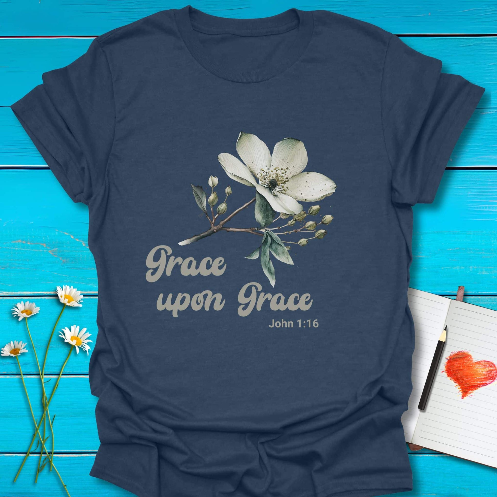 T-Shirt Heather Navy / S Grace upon Grace T-Shirt Echo Kindness Printify