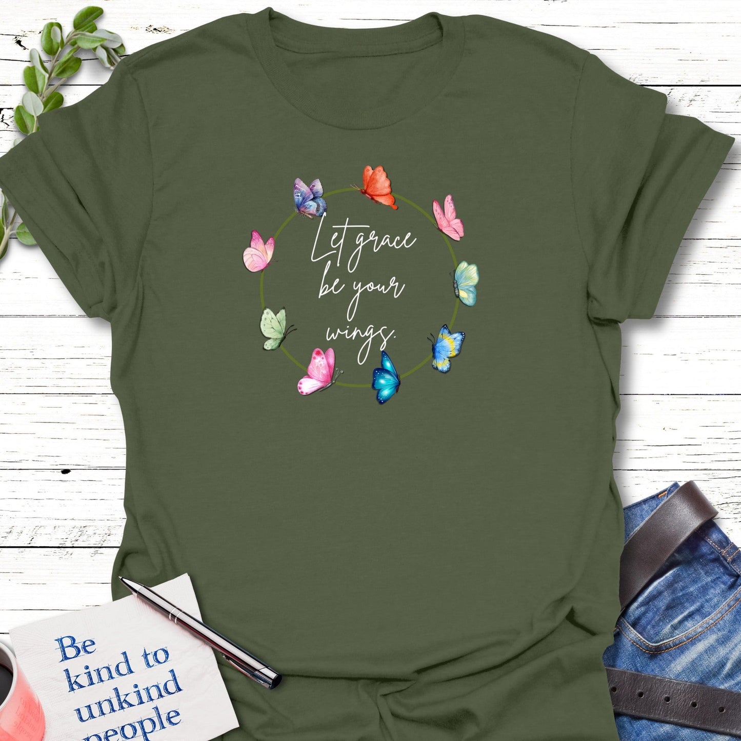 T-Shirt Military Green / S Graceful Wings T-Shirt Echo Kindness Printify