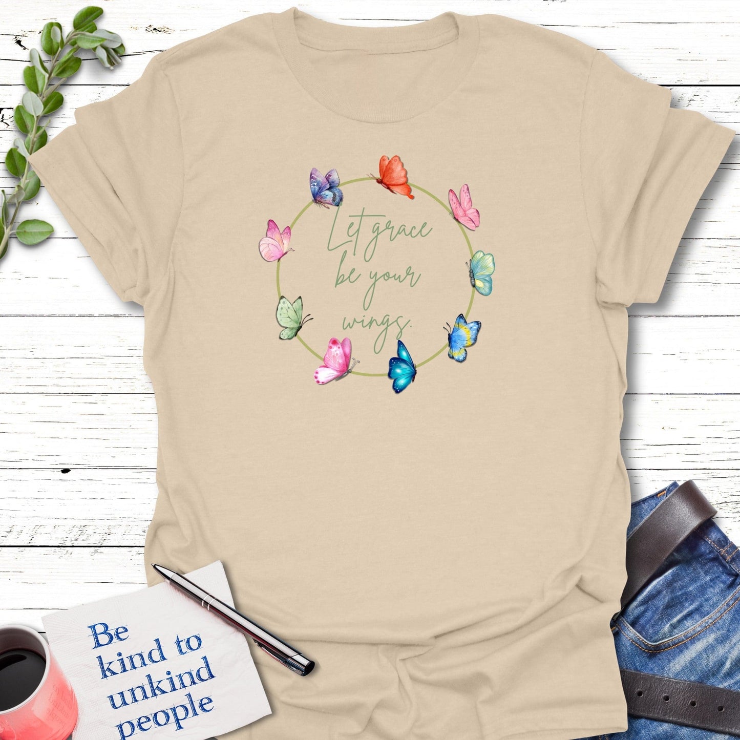 T-Shirt Sand / S Graceful Wings T-Shirt Echo Kindness Printify