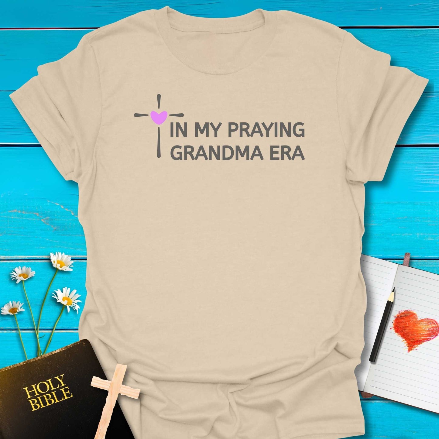 T-Shirt Sand / S Grandma Praying Era T-Shirt Echo Kindness Printify