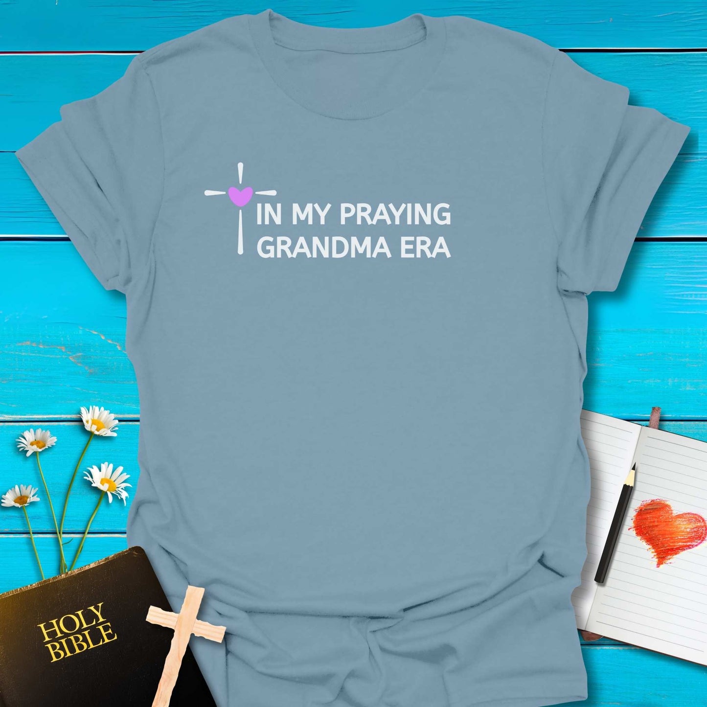 T-Shirt Stone Blue / S Grandma Praying Era T-Shirt Echo Kindness Printify