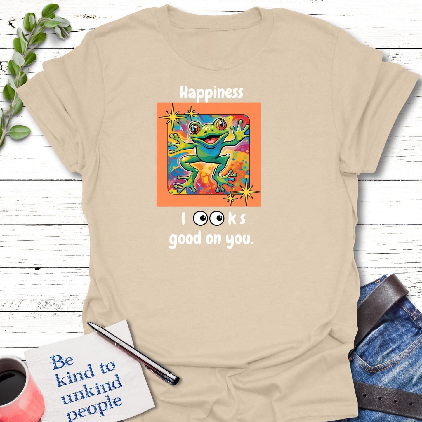 T-Shirt Sand / S Happy Frog Vibes T-Shirt Echo Kindness Printify