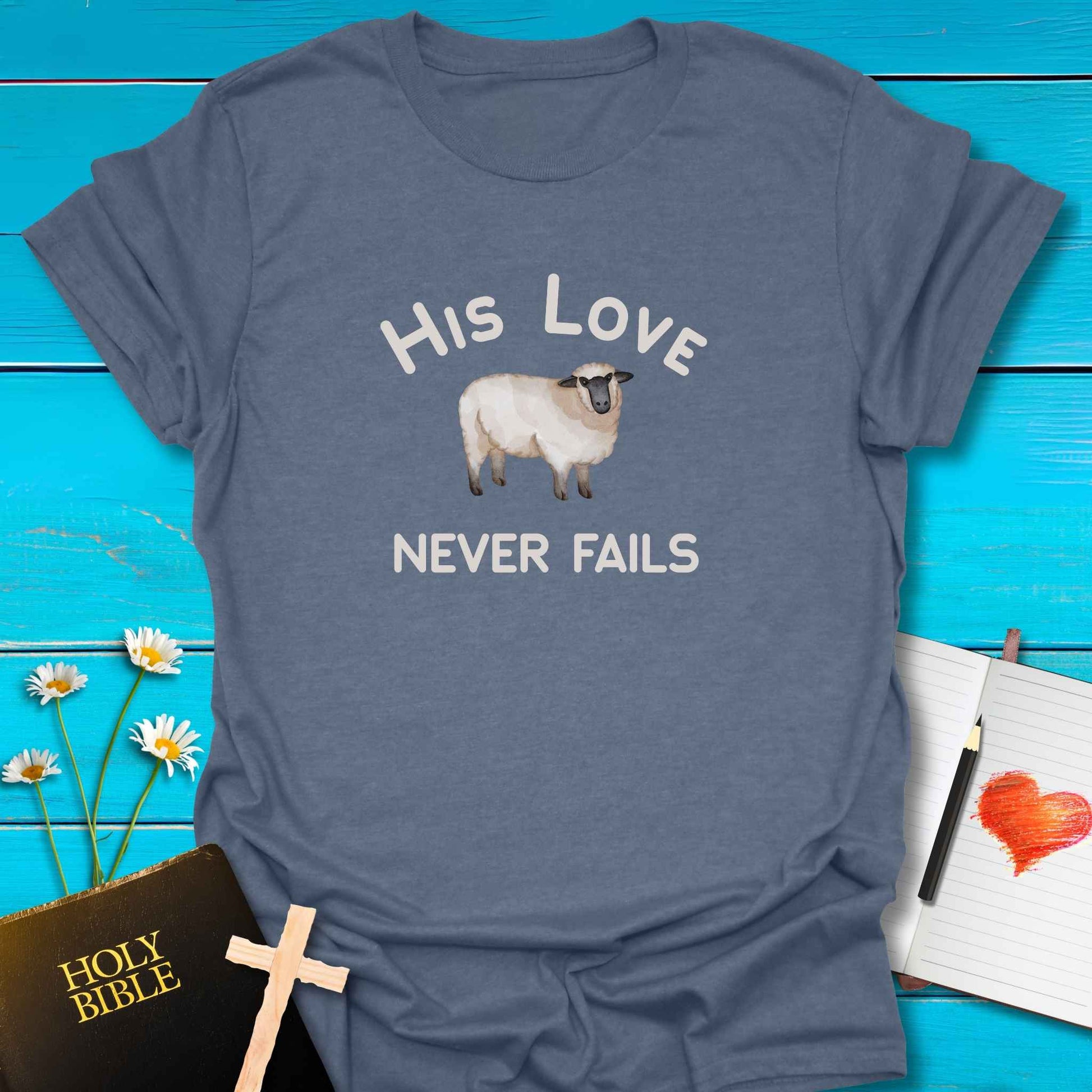 T-Shirt Heather indigo / S His Love T-Shirt Echo Kindness Printify