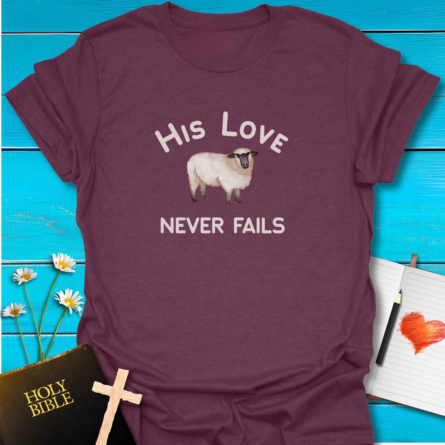 T-Shirt Heather Maroon / S His Love T-Shirt Echo Kindness Printify