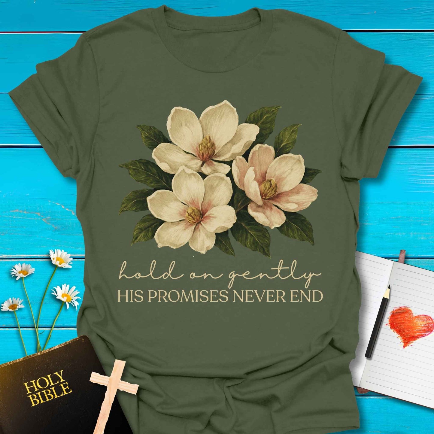 T-Shirt Military Green / S Hold on Gently T-Shirt Echo Kindness Printify