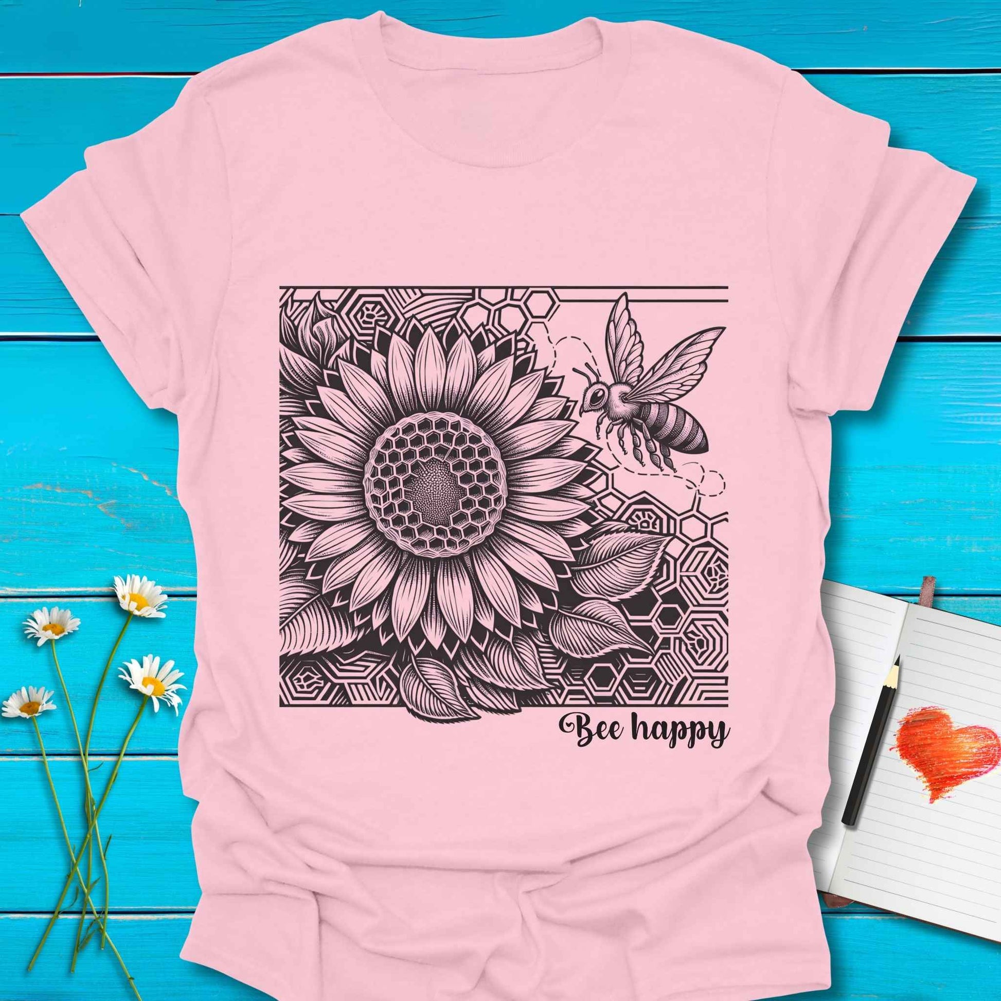 T-Shirt Light Pink / S Honey Bee Happy T-Shirt Echo Kindness Printify