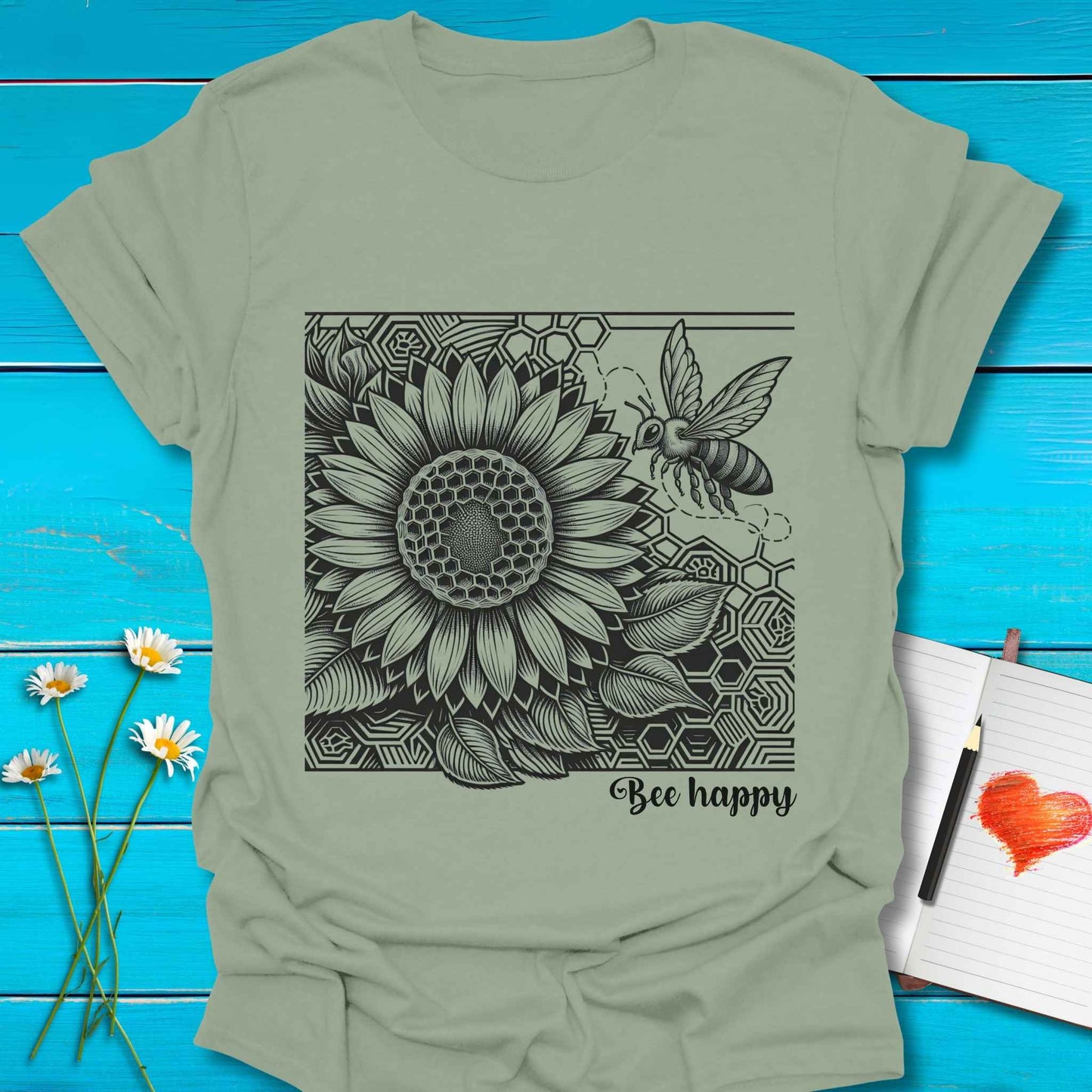 T-Shirt Sage / S Honey Bee Happy T-Shirt Echo Kindness Printify