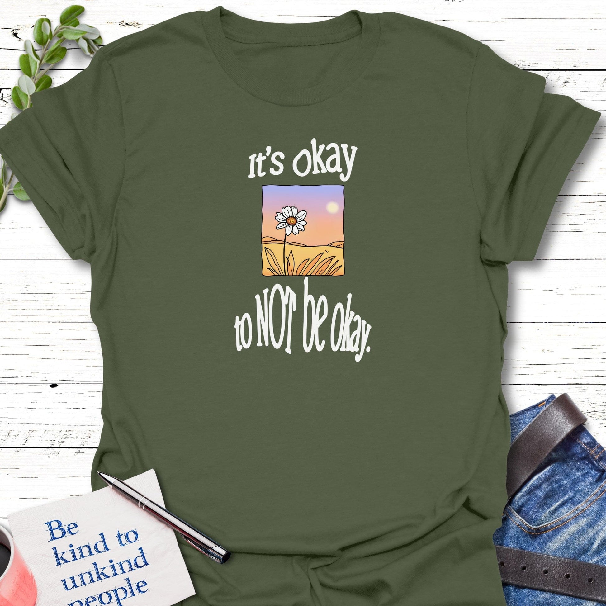 T-Shirt Military Green / S It's Okay T-Shirt Echo Kindness Printify
