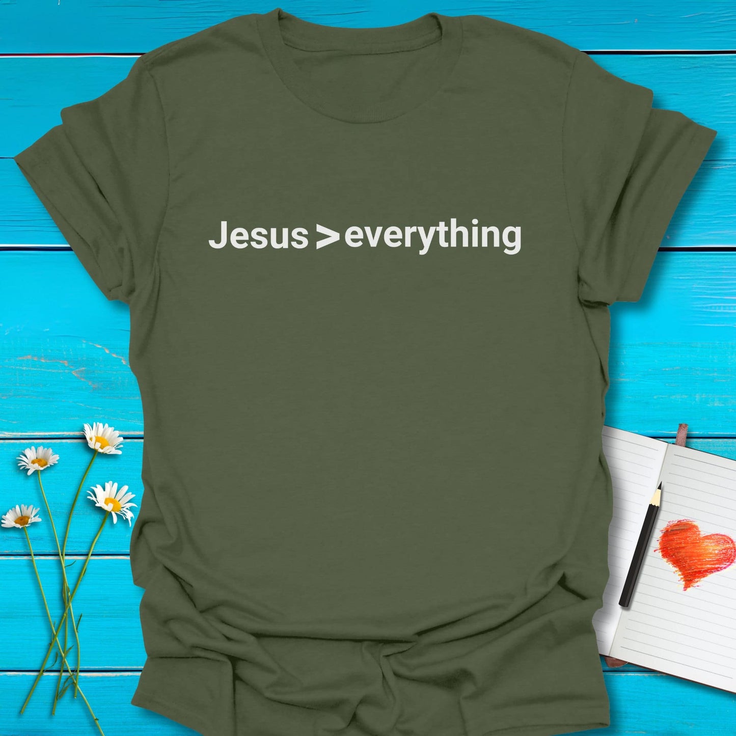T-Shirt Military Green / S Jesus > Everything T-Shirt Echo Kindness Printify