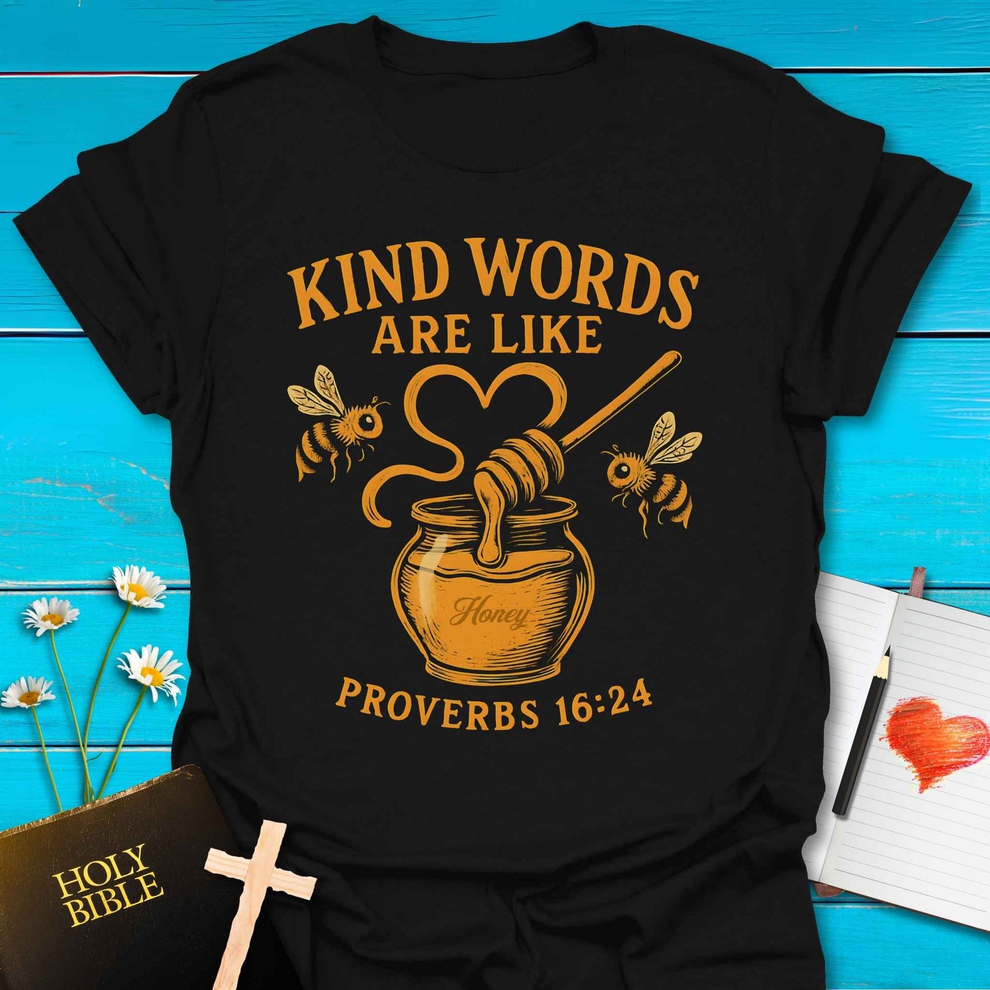 T-Shirt Black / S Kind Words & Honey T-Shirt Echo Kindness Printify