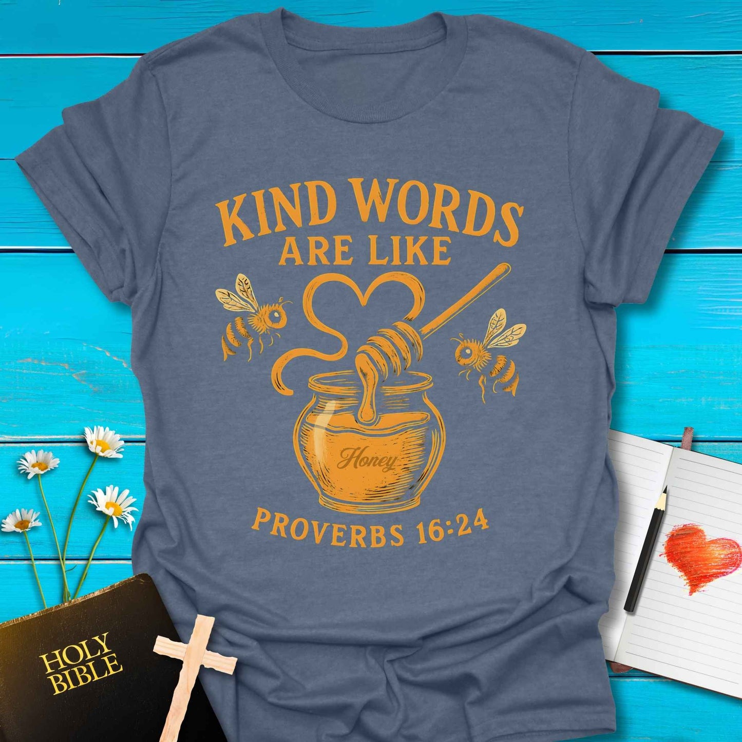 T-Shirt Heather indigo / S Kind Words & Honey T-Shirt Echo Kindness Printify