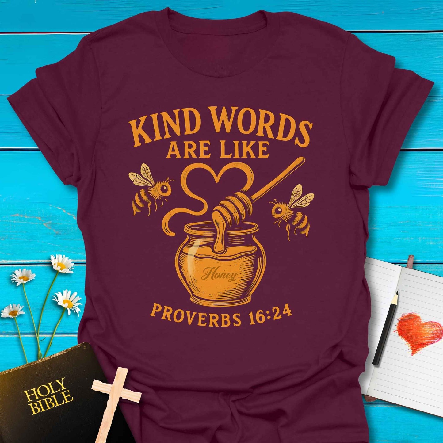 T-Shirt Maroon / S Kind Words & Honey T-Shirt Echo Kindness Printify