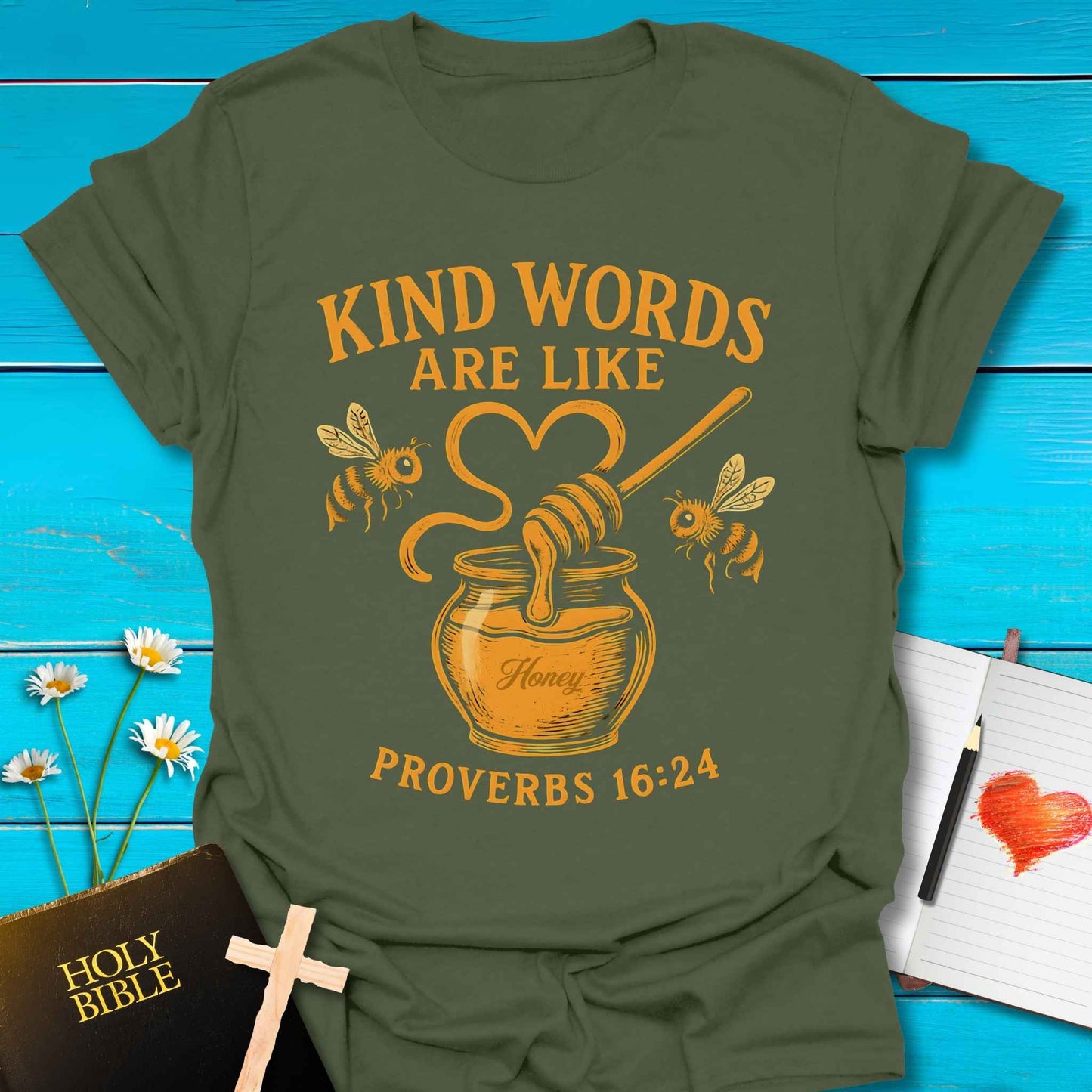 T-Shirt Military Green / S Kind Words & Honey T-Shirt Echo Kindness Printify