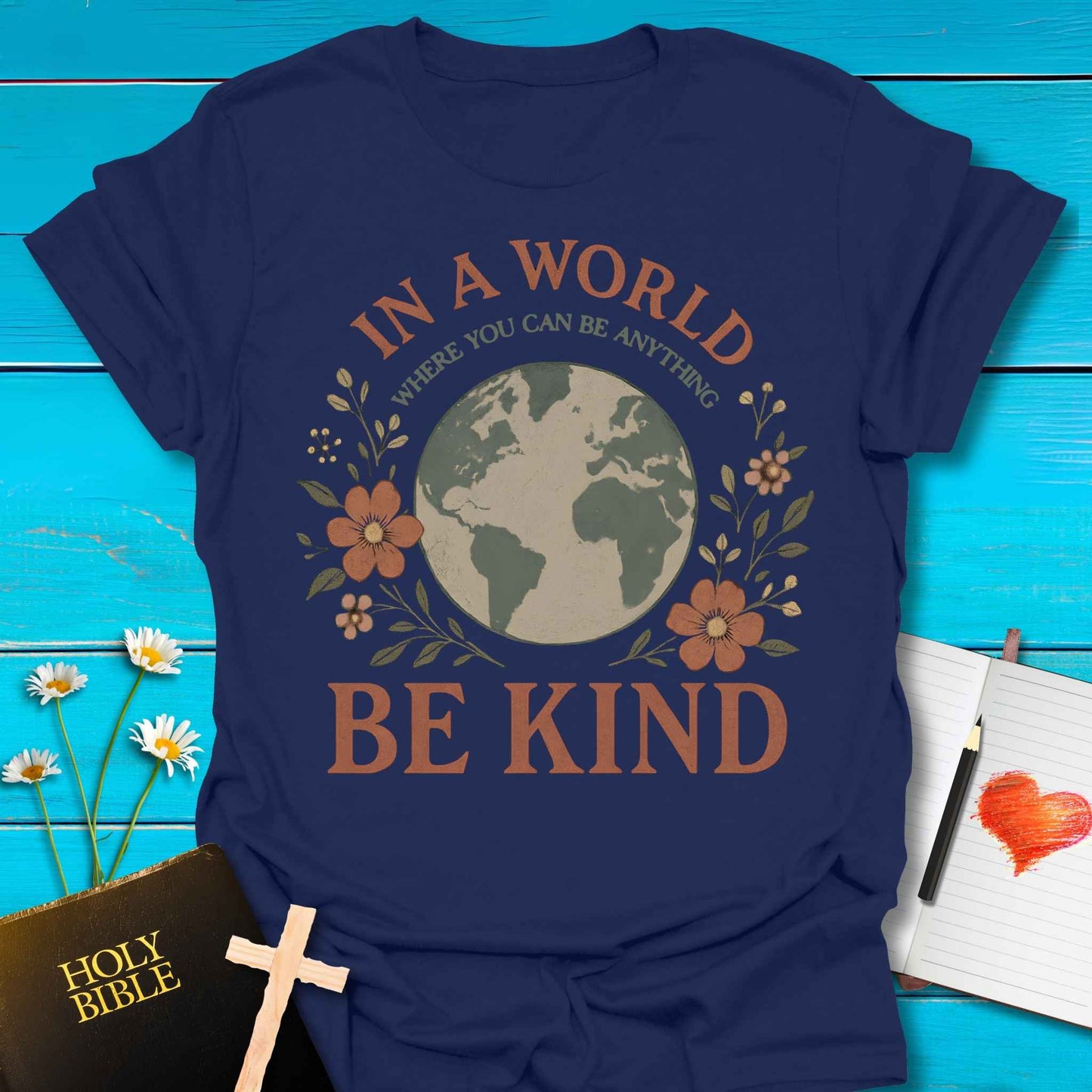 T-Shirt Navy / S Kind World T-Shirt Echo Kindness Printify
