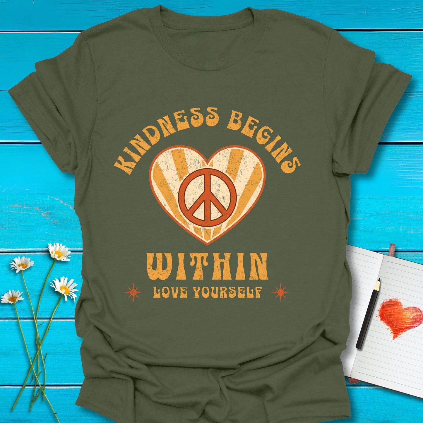 T-Shirt Military Green / S Kindness Begins Within T-Shirt Echo Kindness Printify