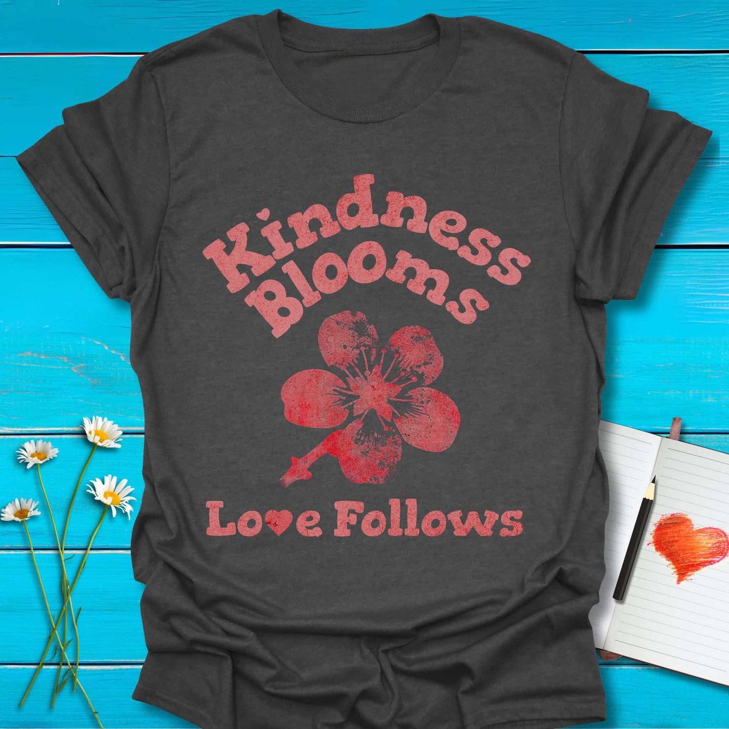T-Shirt Dark Heather Grey / S Kindness Blooms T-Shirt Echo Kindness Printify