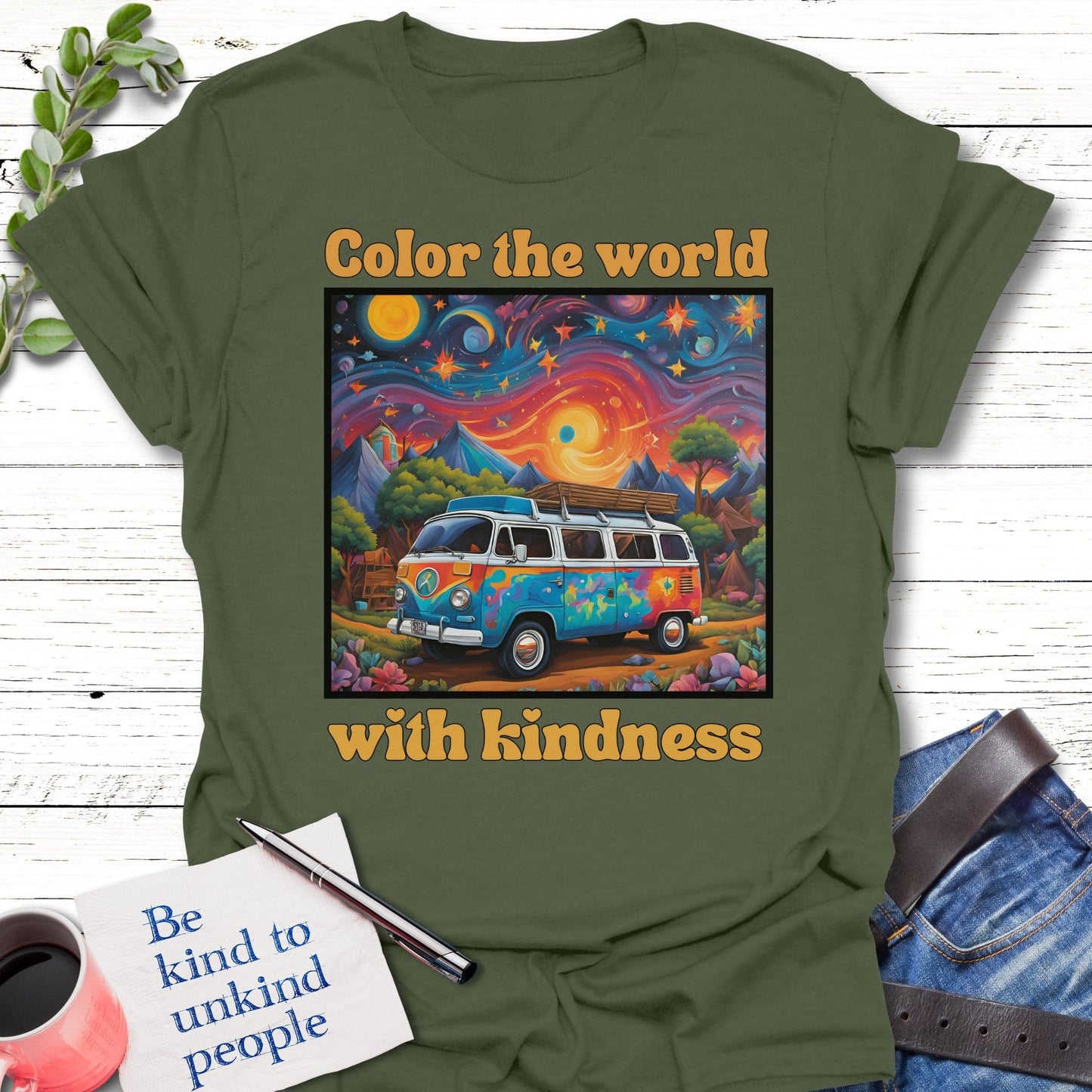 T-Shirt Military Green / S Kindness Caravan T-Shirt Echo Kindness Printify