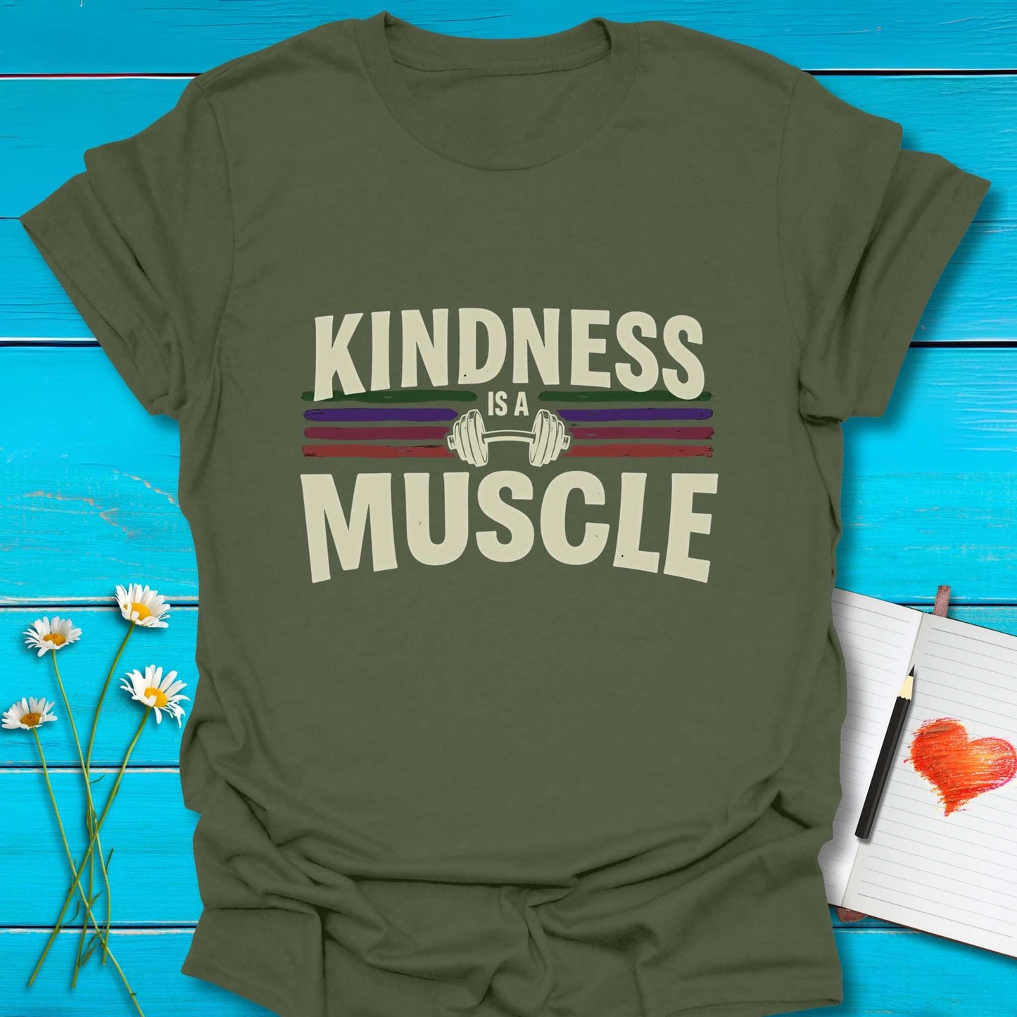 T-Shirt Military Green / S Kindness Muscle T-Shirt Echo Kindness Printify