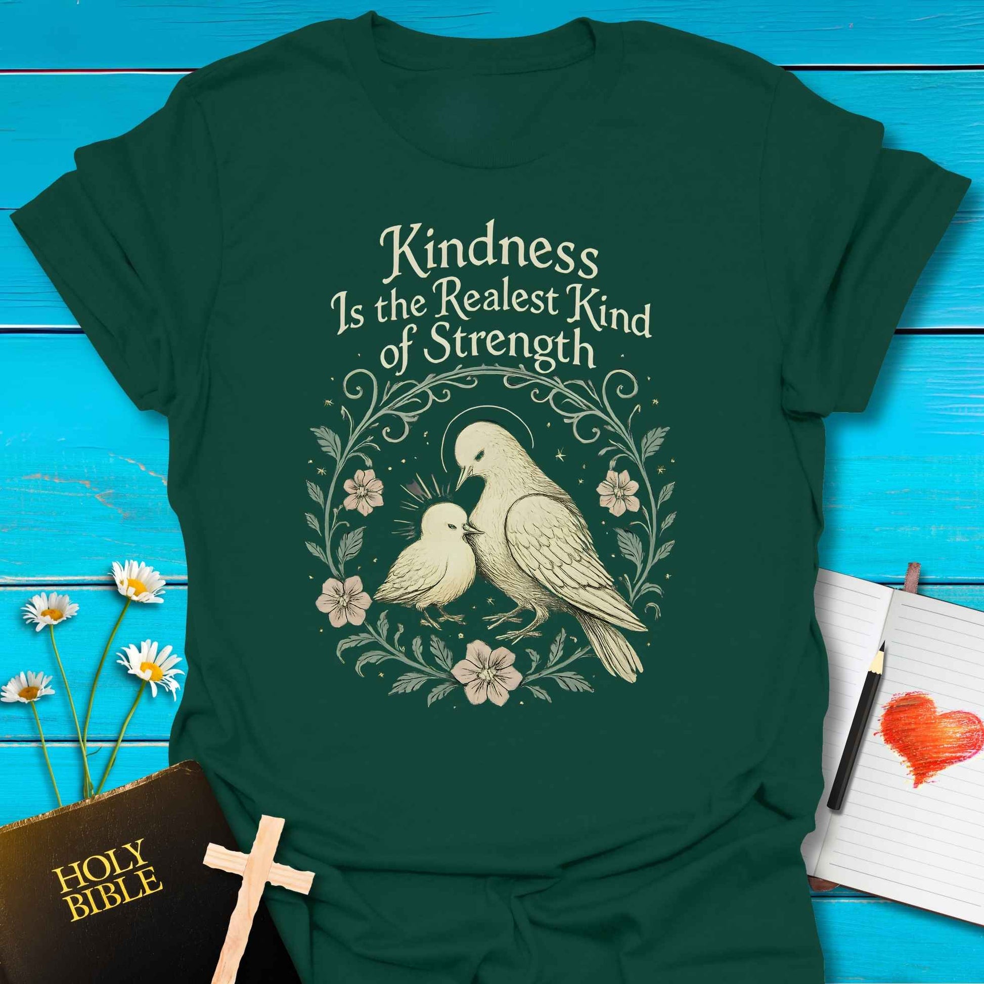 T-Shirt Forest Green / S Kindness Strength T-Shirt Echo Kindness Printify