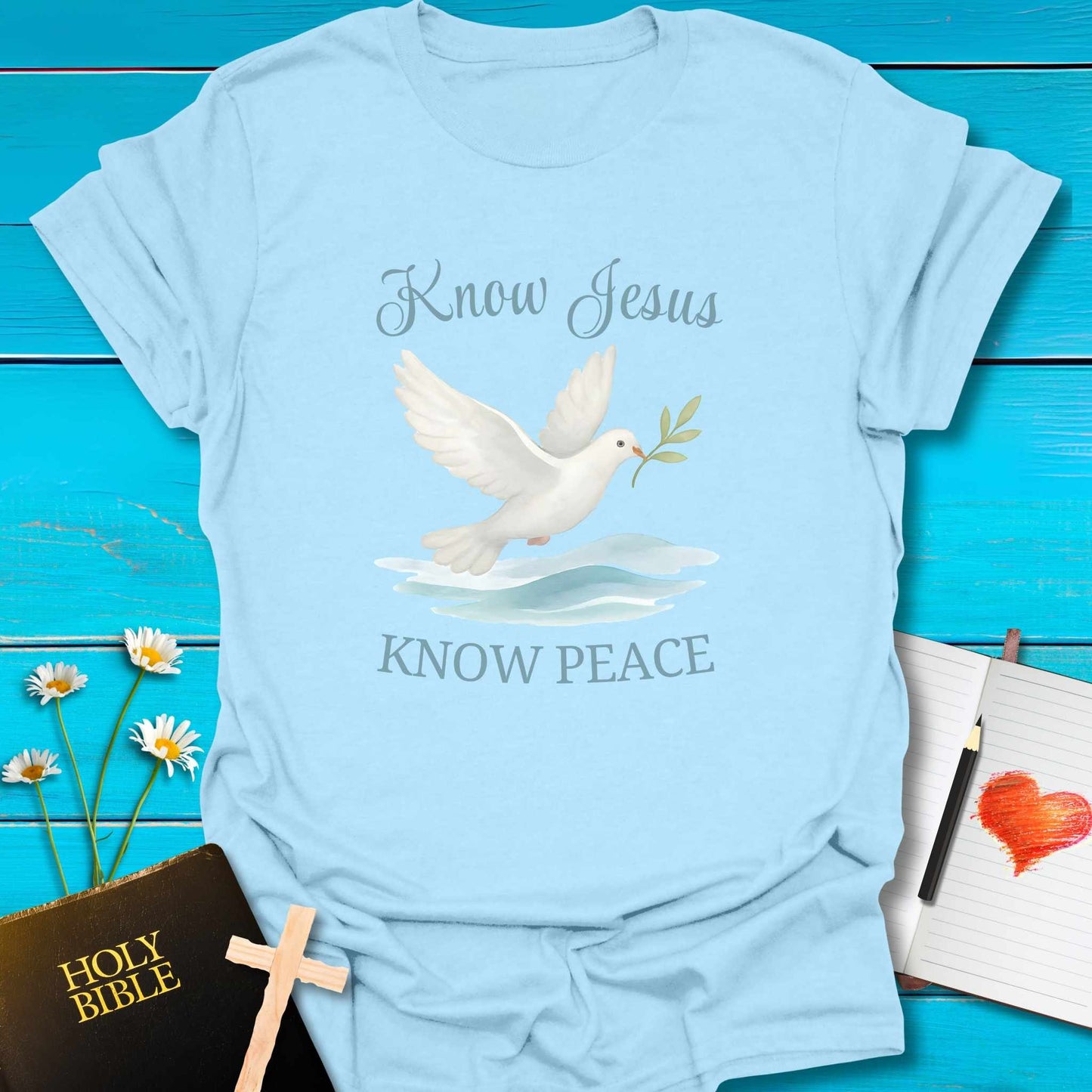 T-Shirt Light Blue / S Know Jesus Know Peace T-Shirt Echo Kindness Printify