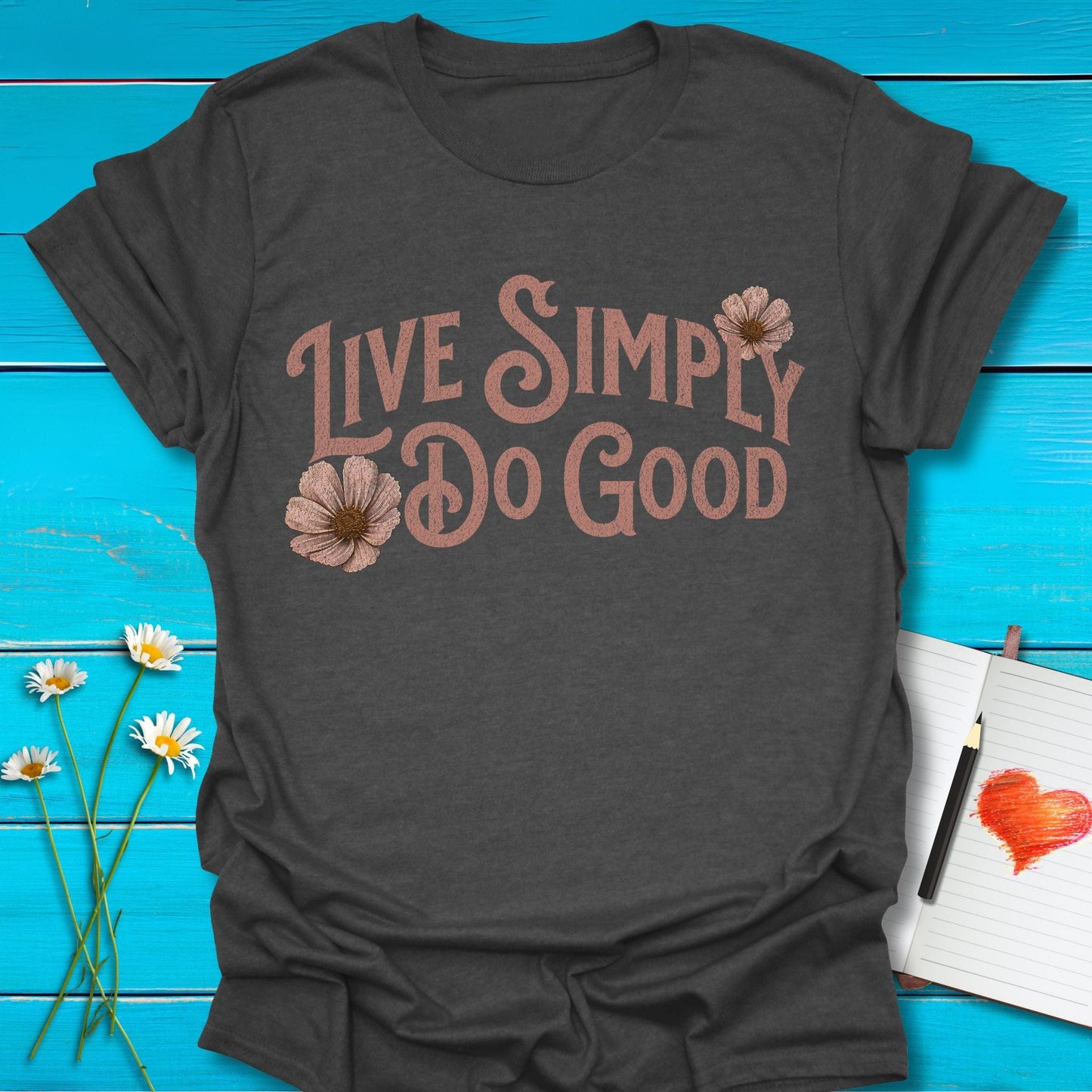 T-Shirt Dark Heather Grey / S Live Simply T-Shirt Echo Kindness Printify