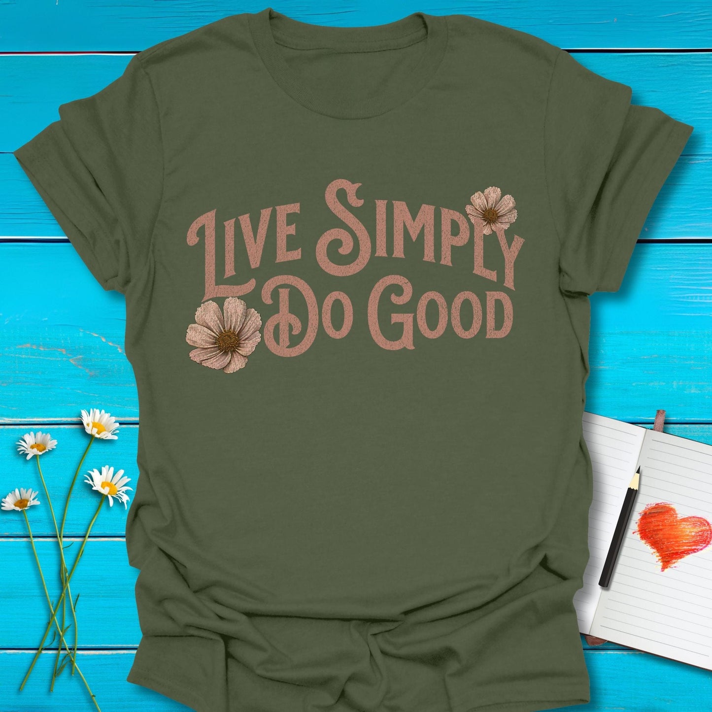 T-Shirt Military Green / S Live Simply T-Shirt Echo Kindness Printify