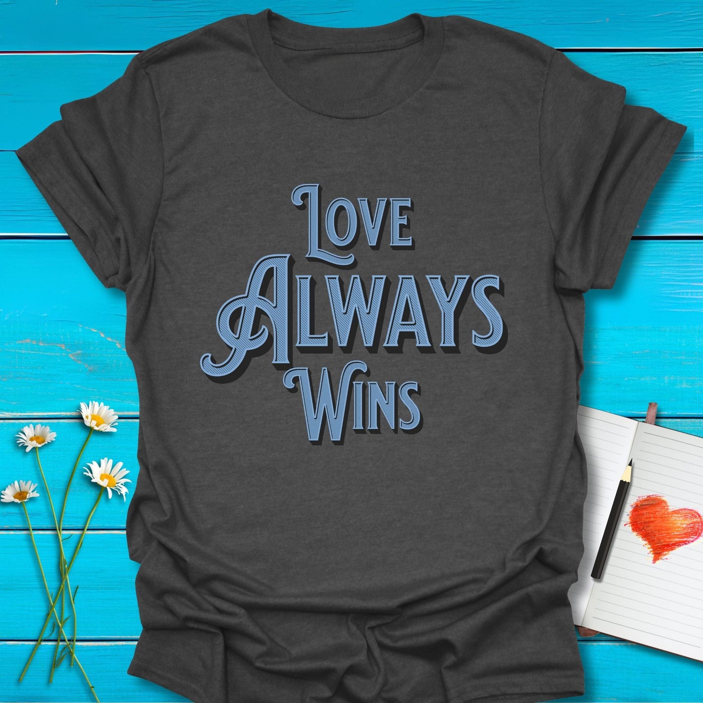 T-Shirt Dark Heather Grey / S Love Always Wins T-Shirt Echo Kindness Printify