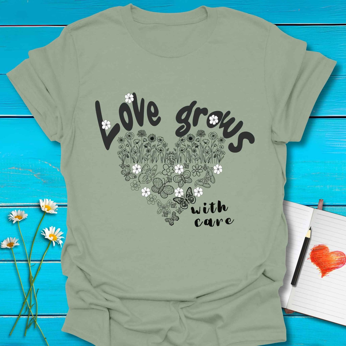 T-Shirt Sage / S Love Grows T-Shirt Echo Kindness Printify