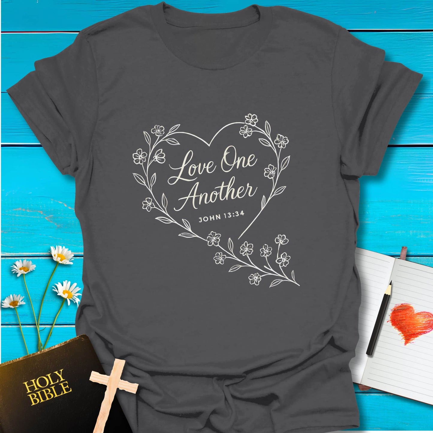 T-Shirt Charcoal / S Love One Another T-Shirt Echo Kindness Printify