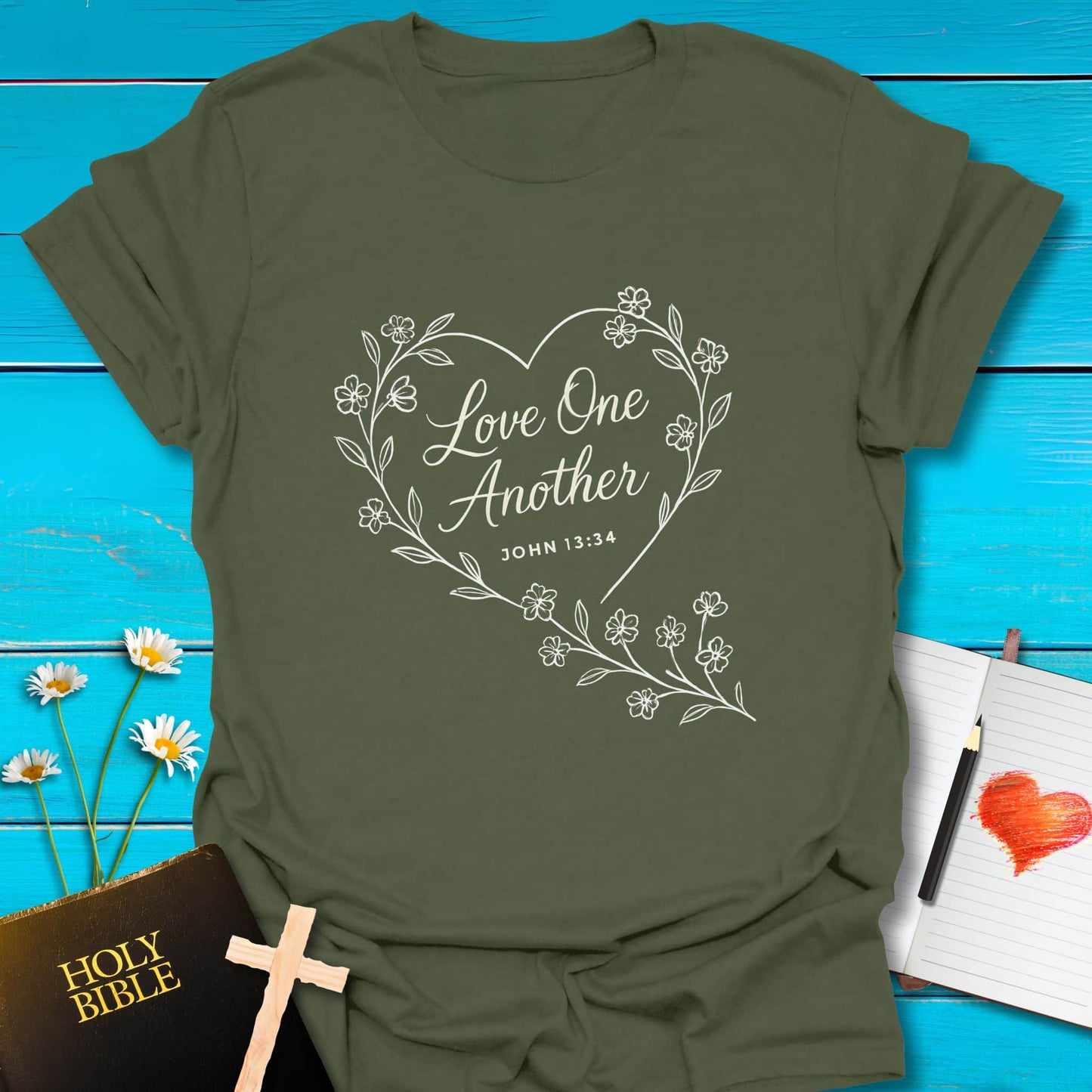 T-Shirt Military Green / S Love One Another T-Shirt Echo Kindness Printify