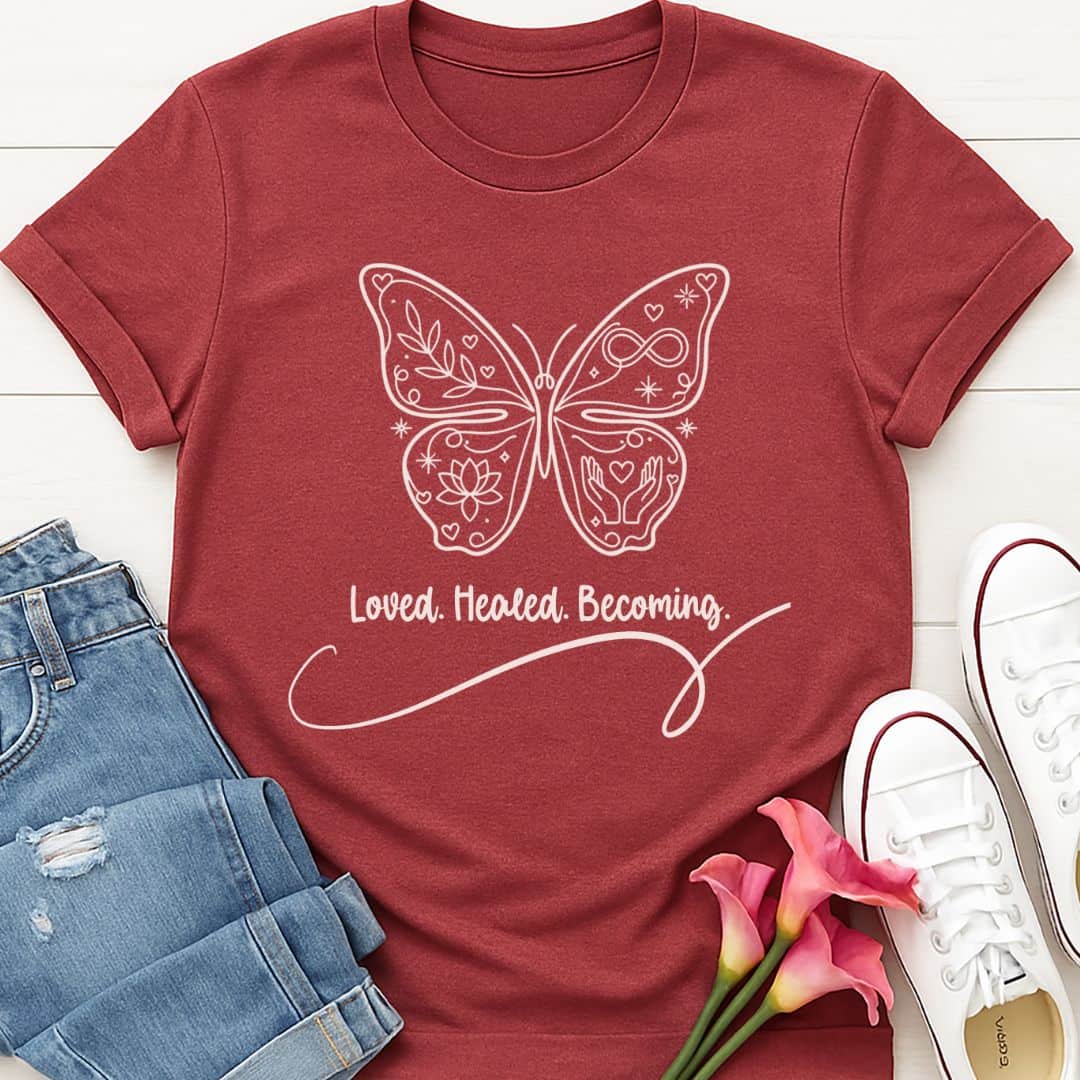 T-Shirt Heather Cardinal / S Loved Healed Becoming T-Shirt Echo Kindness