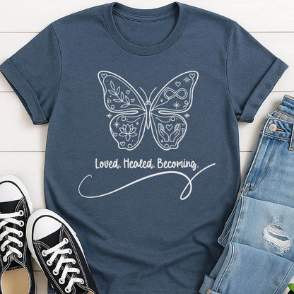 T-Shirt Heather indigo / S Loved Healed Becoming T-Shirt Echo Kindness