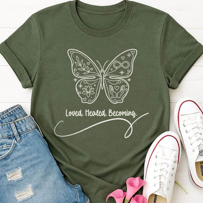 T-Shirt Heather Military Green / S Loved Healed Becoming T-Shirt Echo Kindness