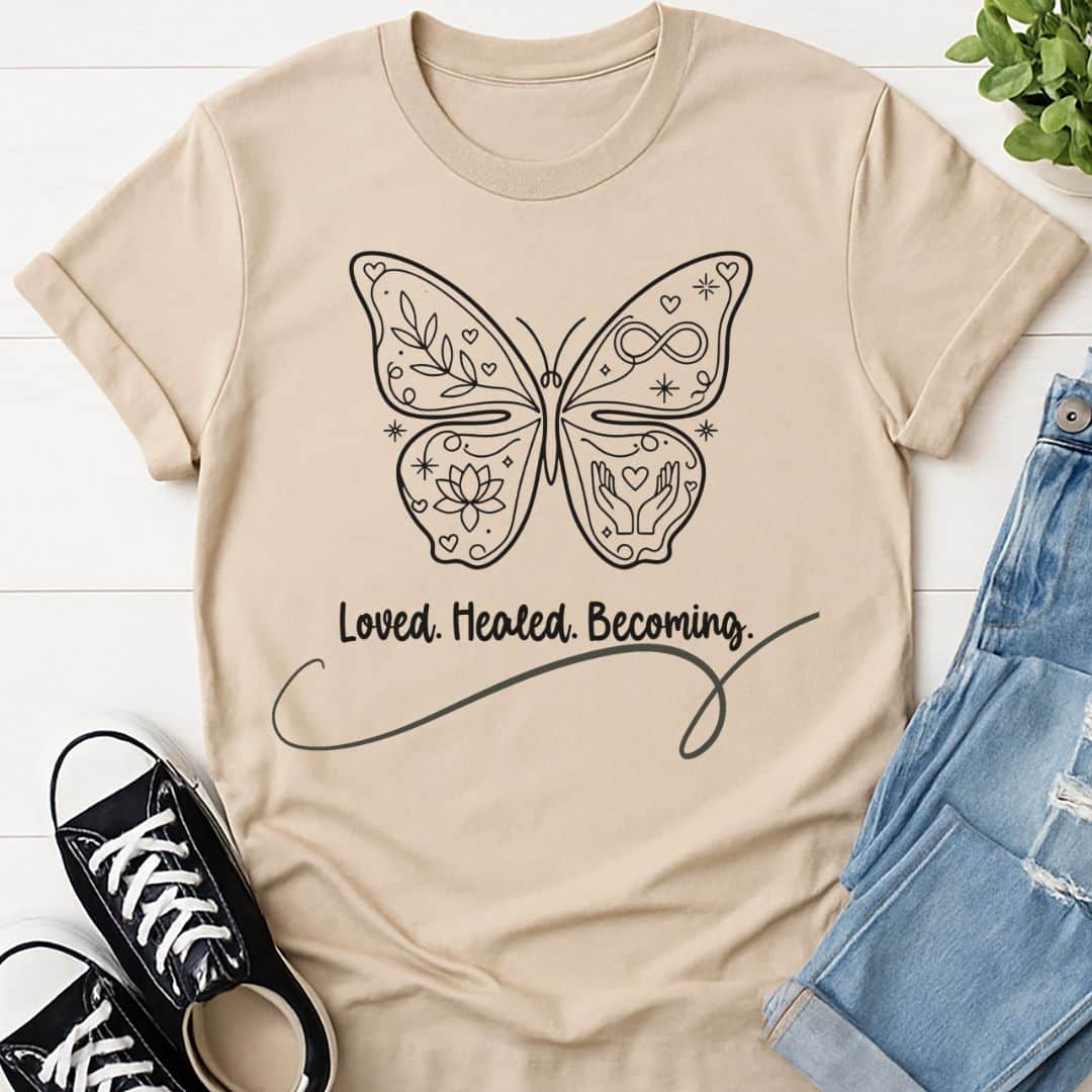T-Shirt Sand / S Loved Healed Becoming T-Shirt Echo Kindness